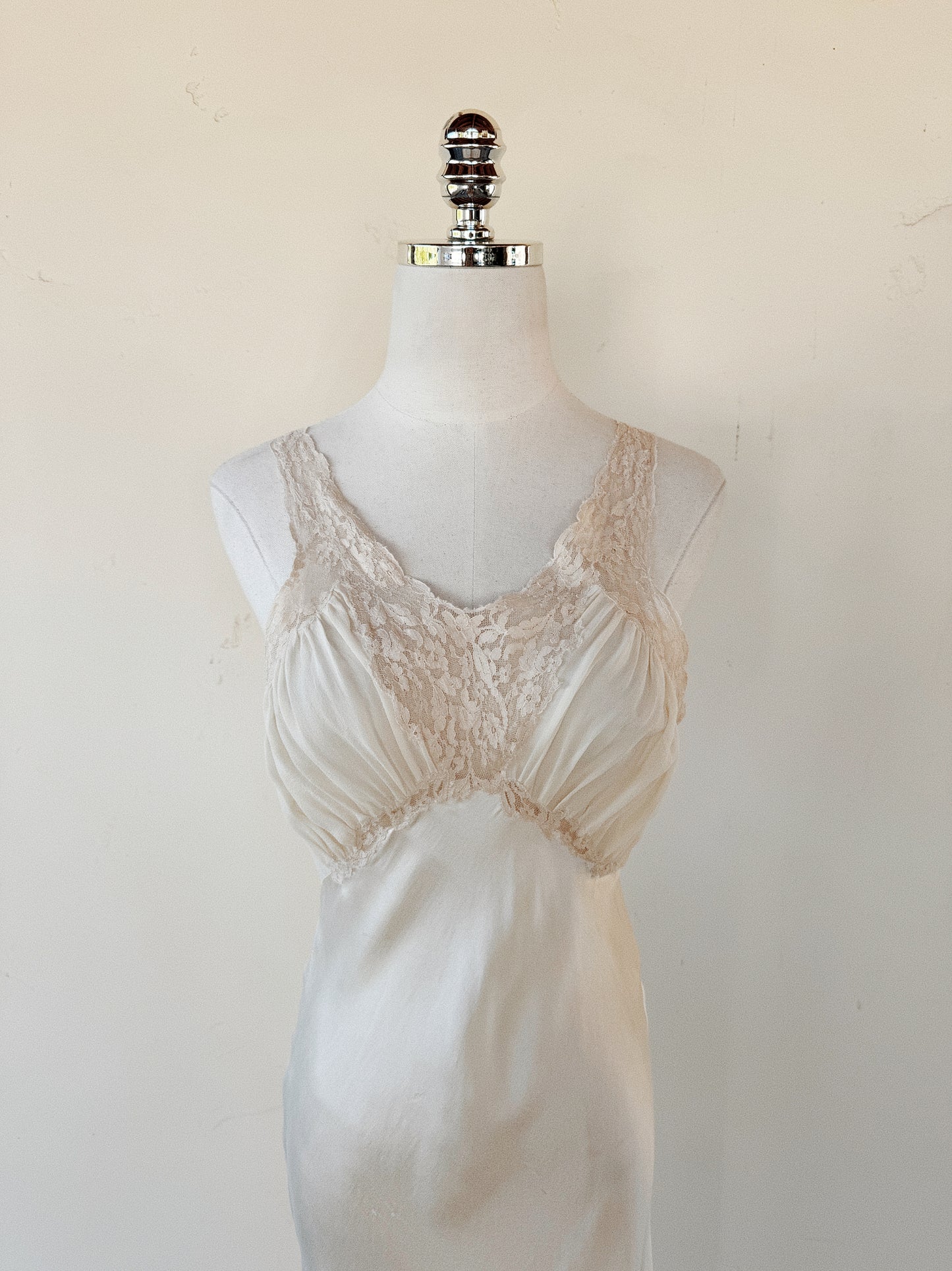 1930s Ivory Silk + Lace Tri Strap Slip Dress- XS/S