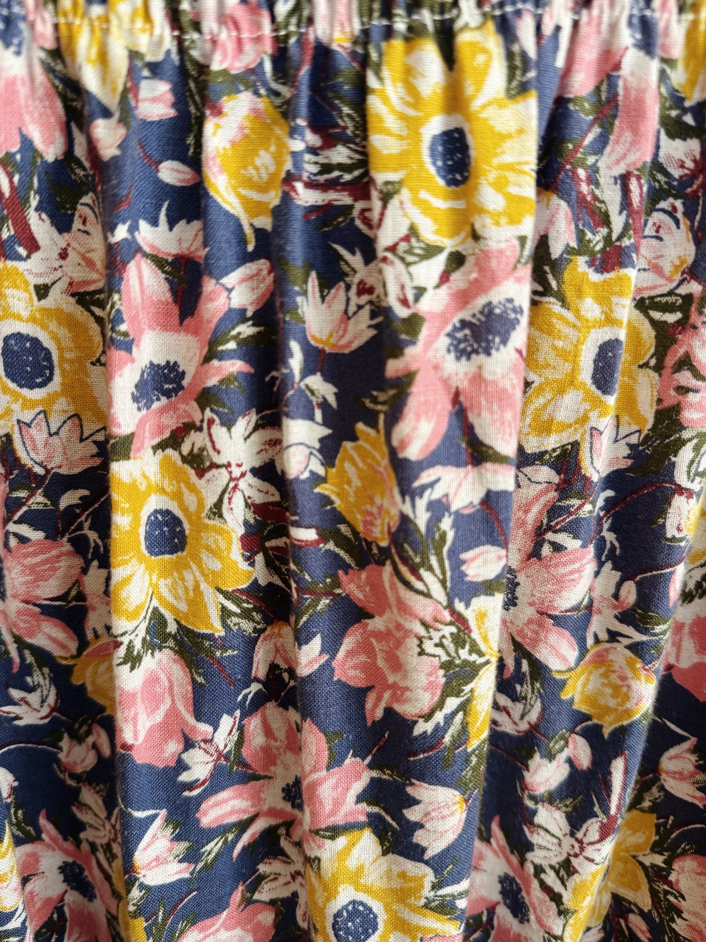 1970s Laura Ashley Rustic Blue Cotton Floral Dress- M/L