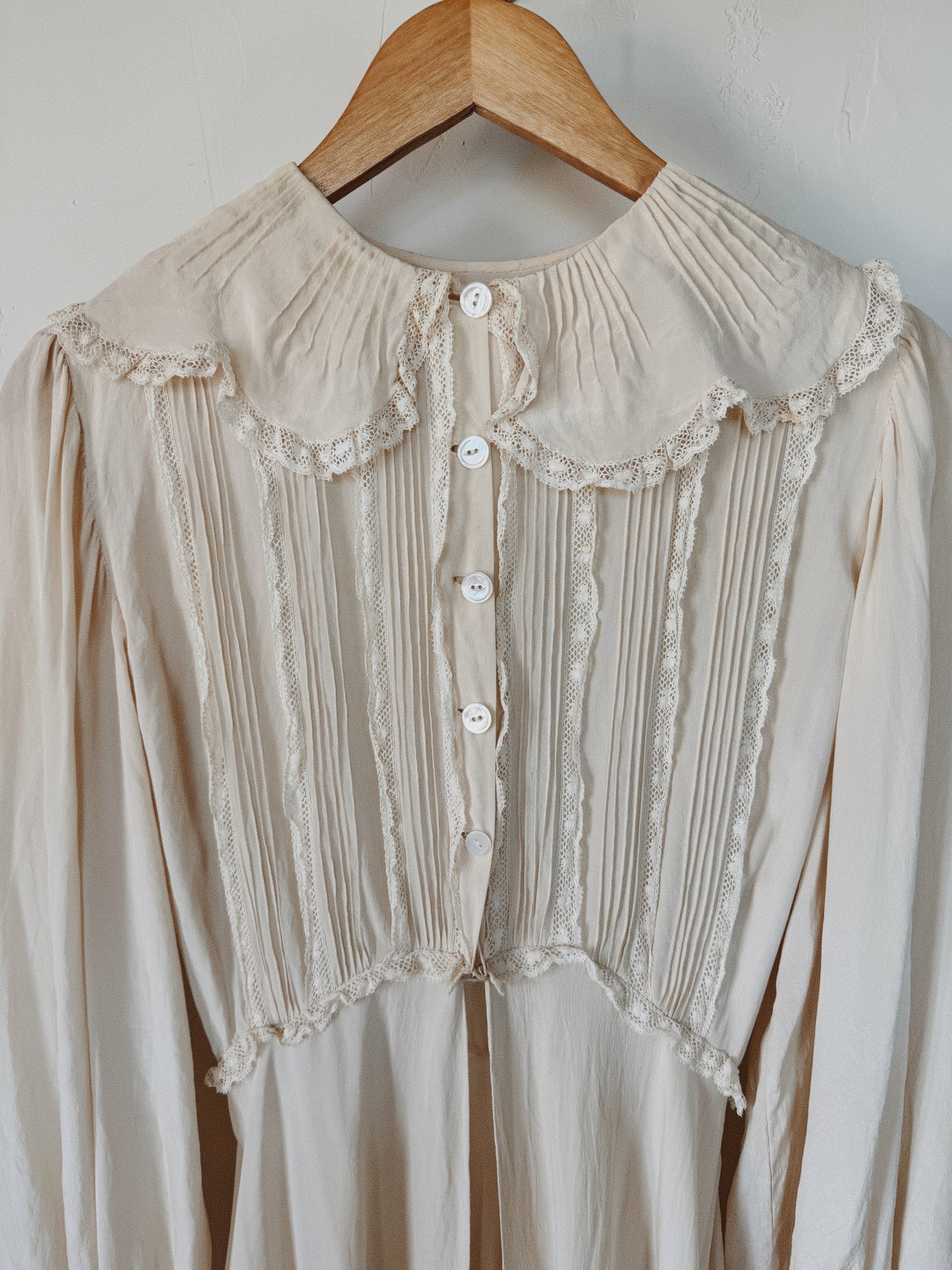 1930s Ethereal Ivory Silk Babydoll Peignoir w/ Scalloped Collar- S-S/M