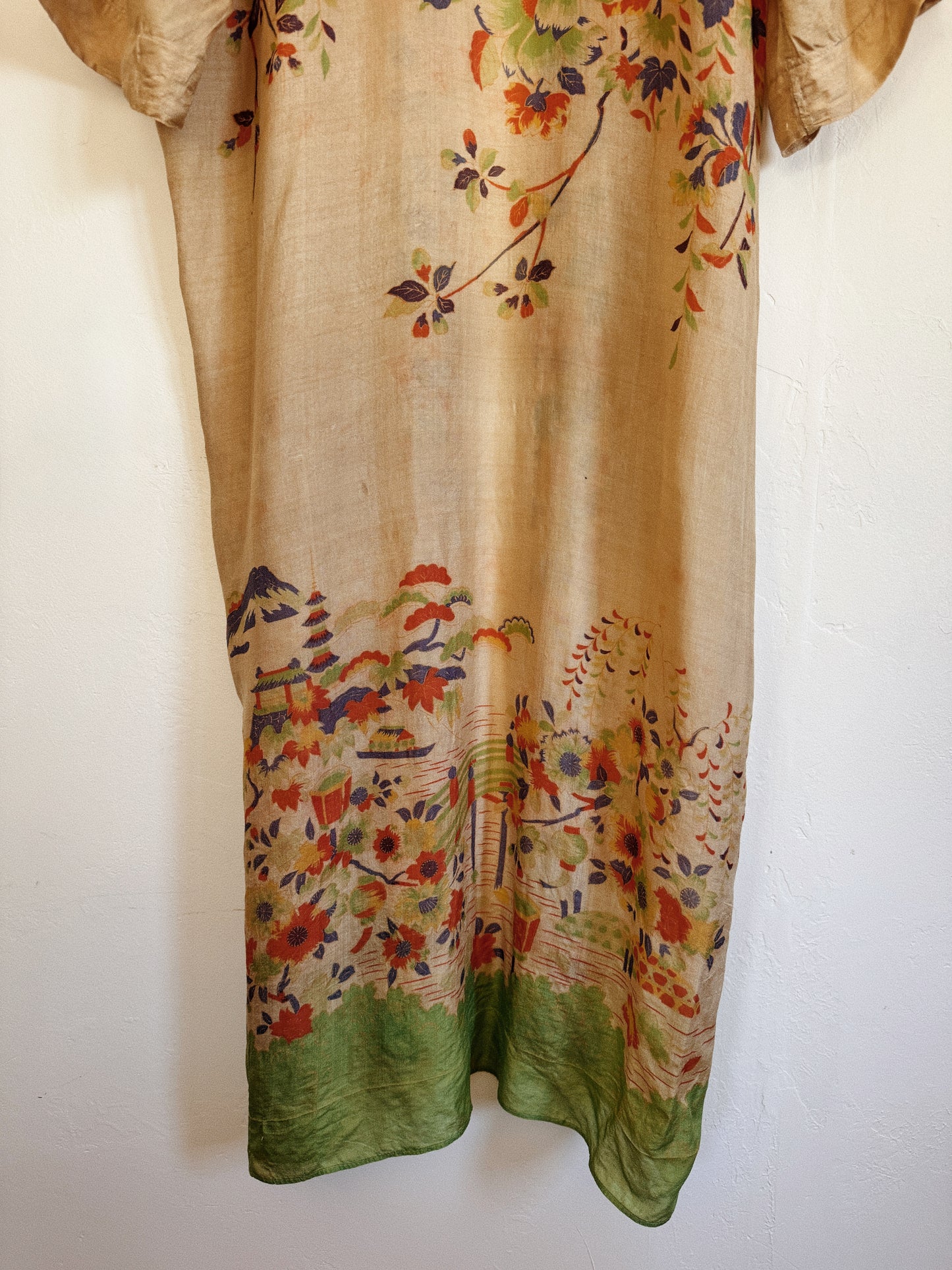 1920s Vibrant Pongee Silk Long Duster Robe