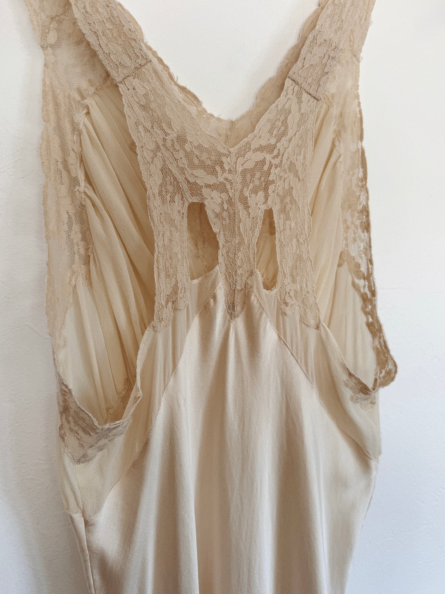 1930s Ivory Silk + Lace Tri Strap Slip Dress- XS/S