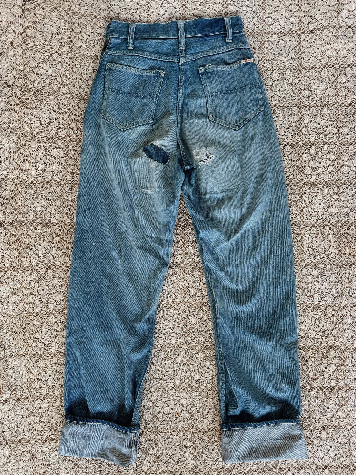 1950s Distressed + Repaired Riveted Selvedge Foremost Denim Side Zips- S