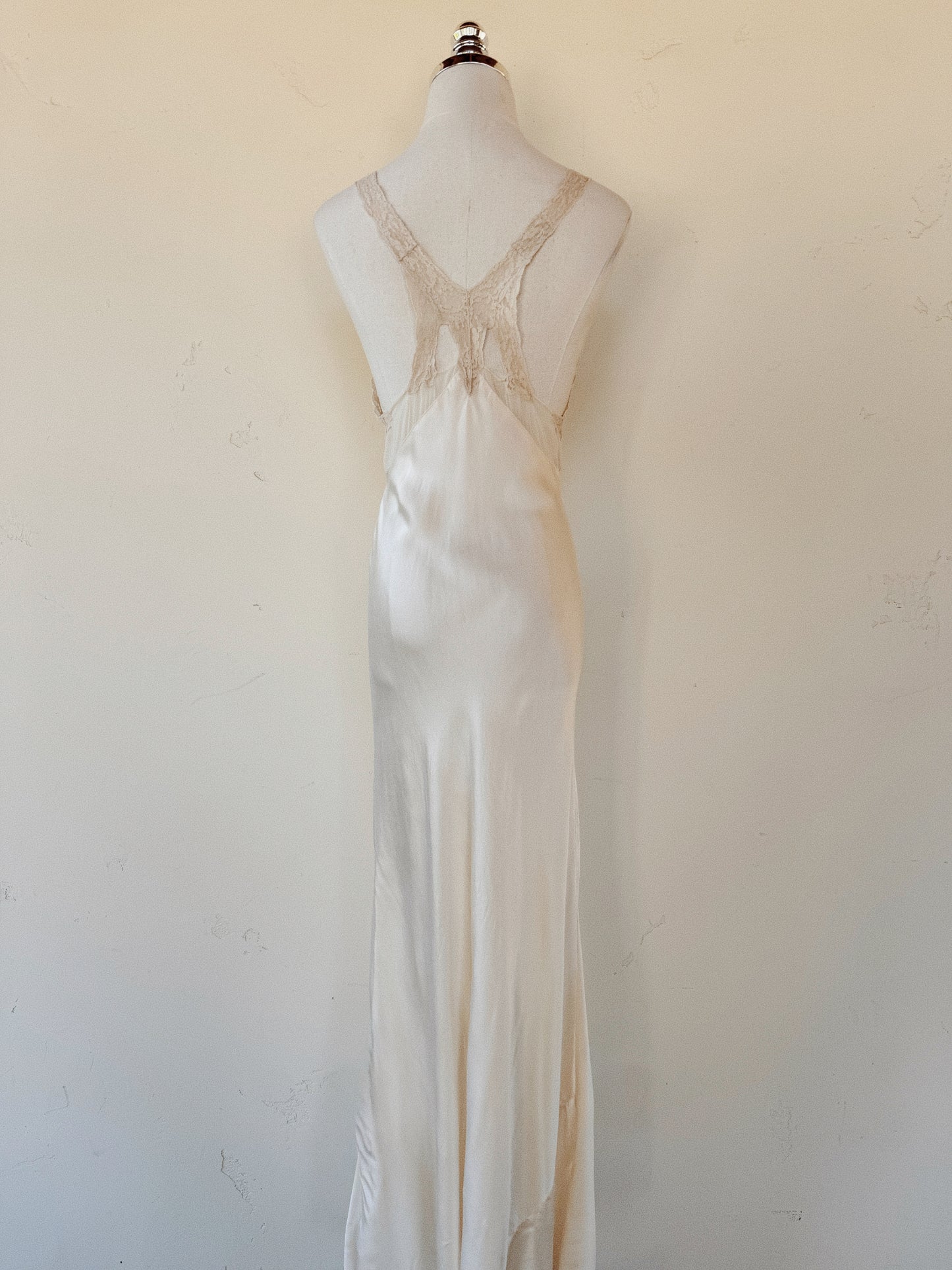 1930s Ivory Silk + Lace Tri Strap Slip Dress- XS/S