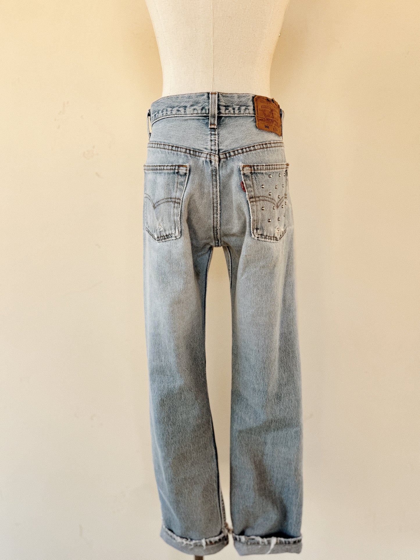 1990s Distressed + Custom Studded Levi’s 501s- S-S/M