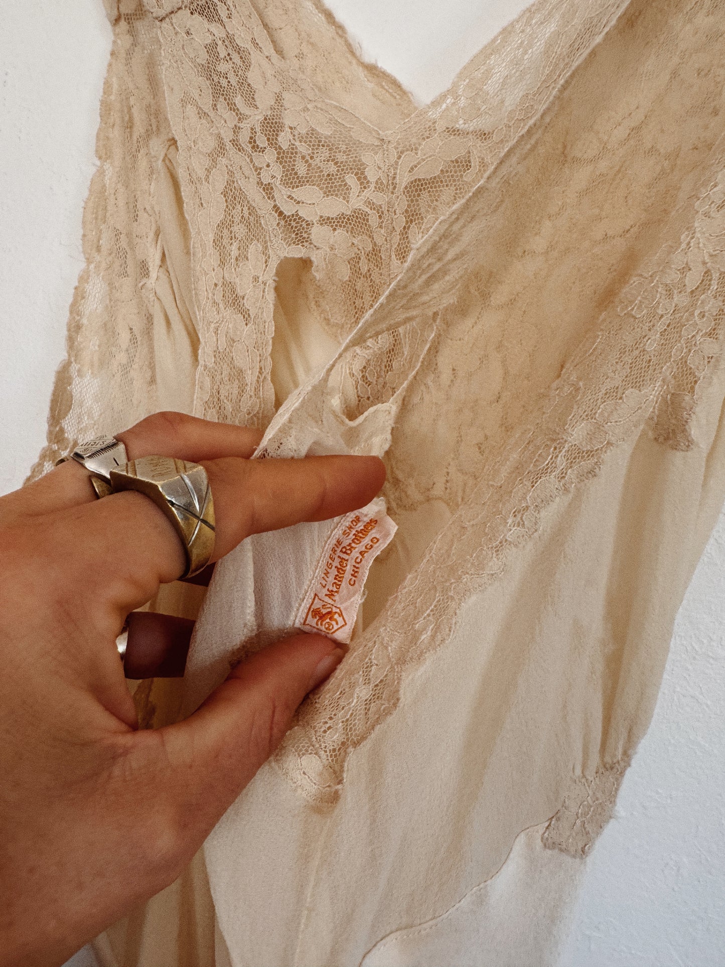 1930s Ivory Silk + Lace Tri Strap Slip Dress- XS/S