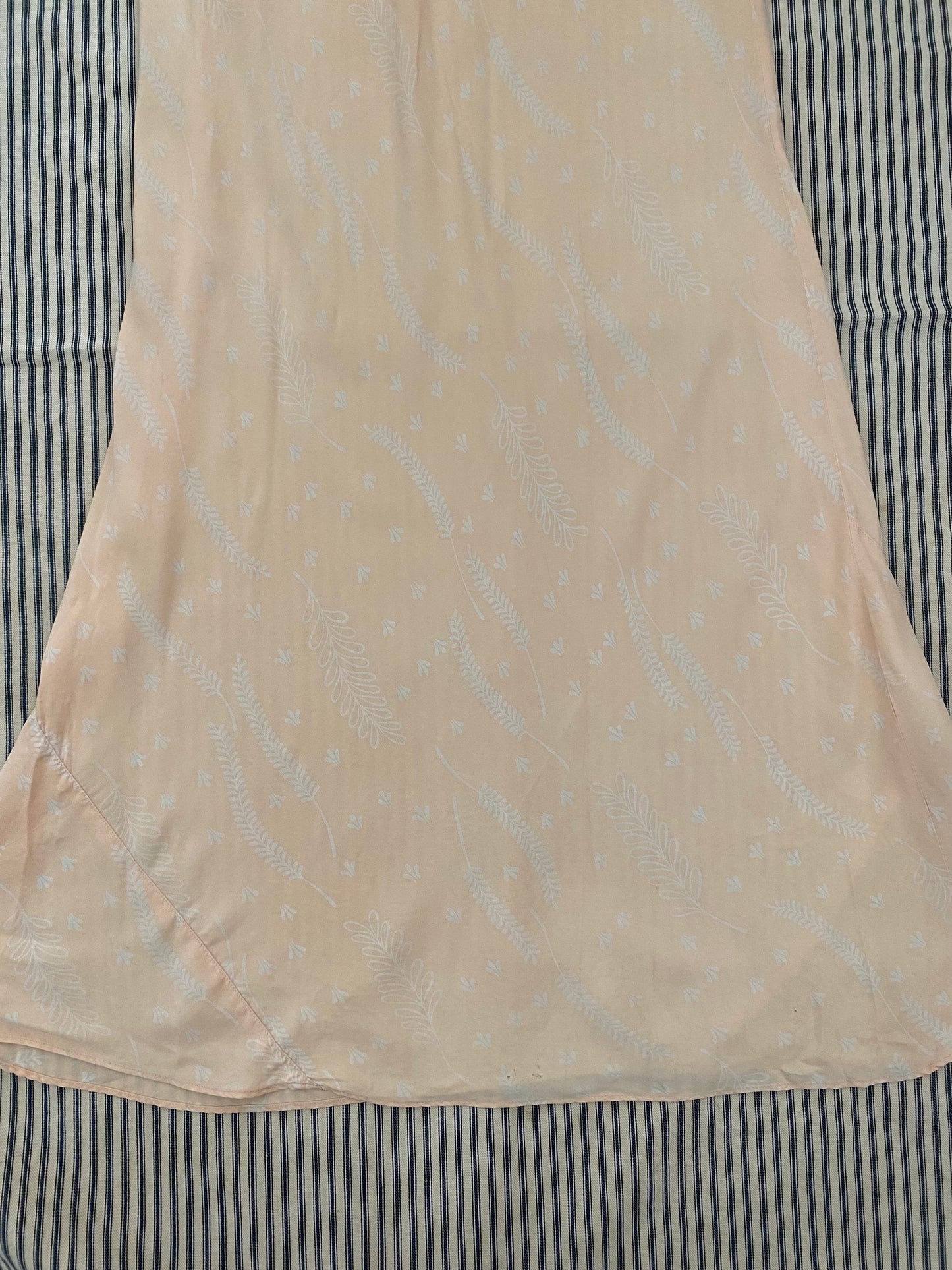 1940s Cold Rayon + Silk Pale Pink Slip Dress w/ White Leaf Print- S/M