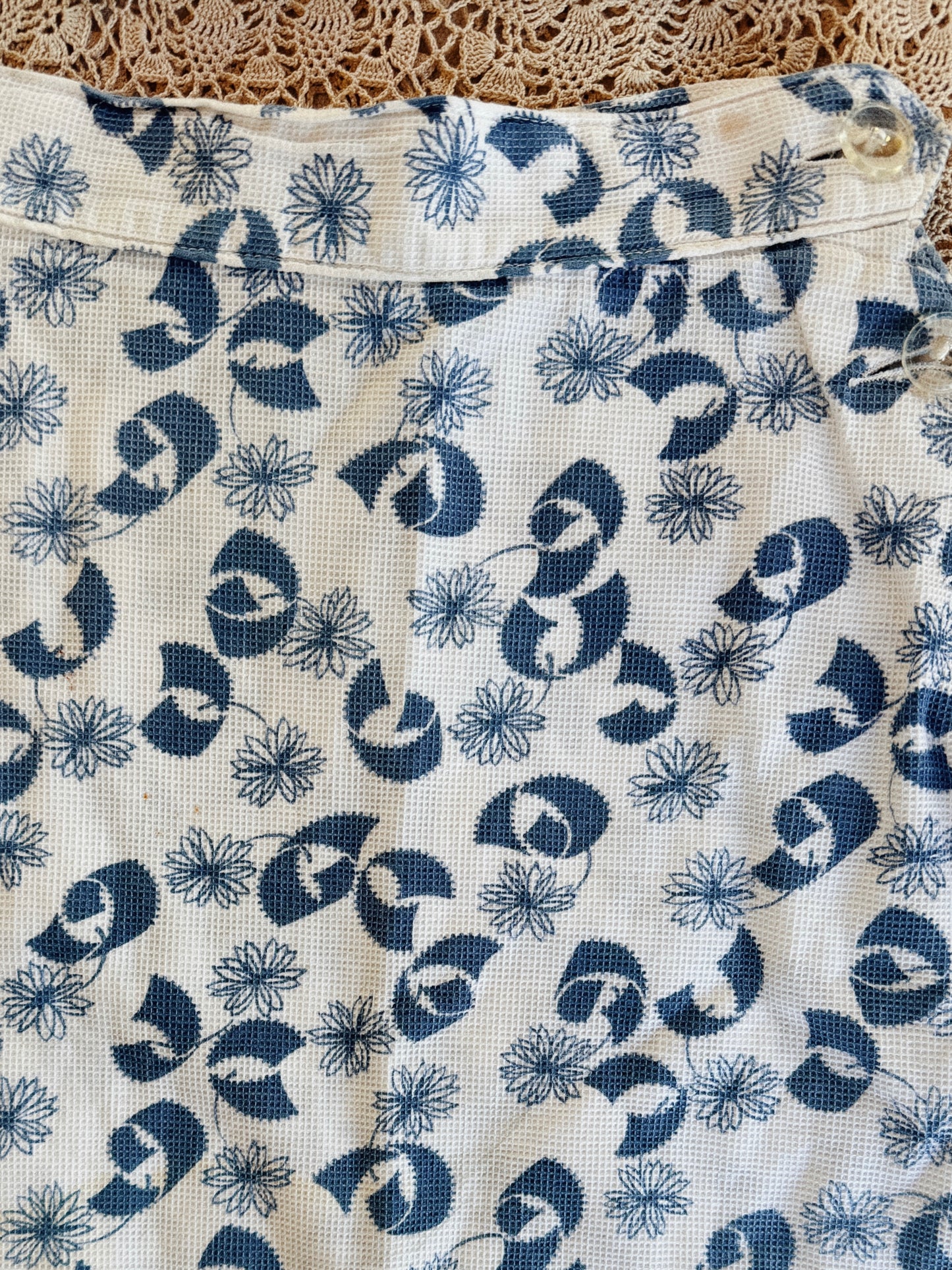 1930s White + Blue Piqué Floral + Ruffle Play Set- S