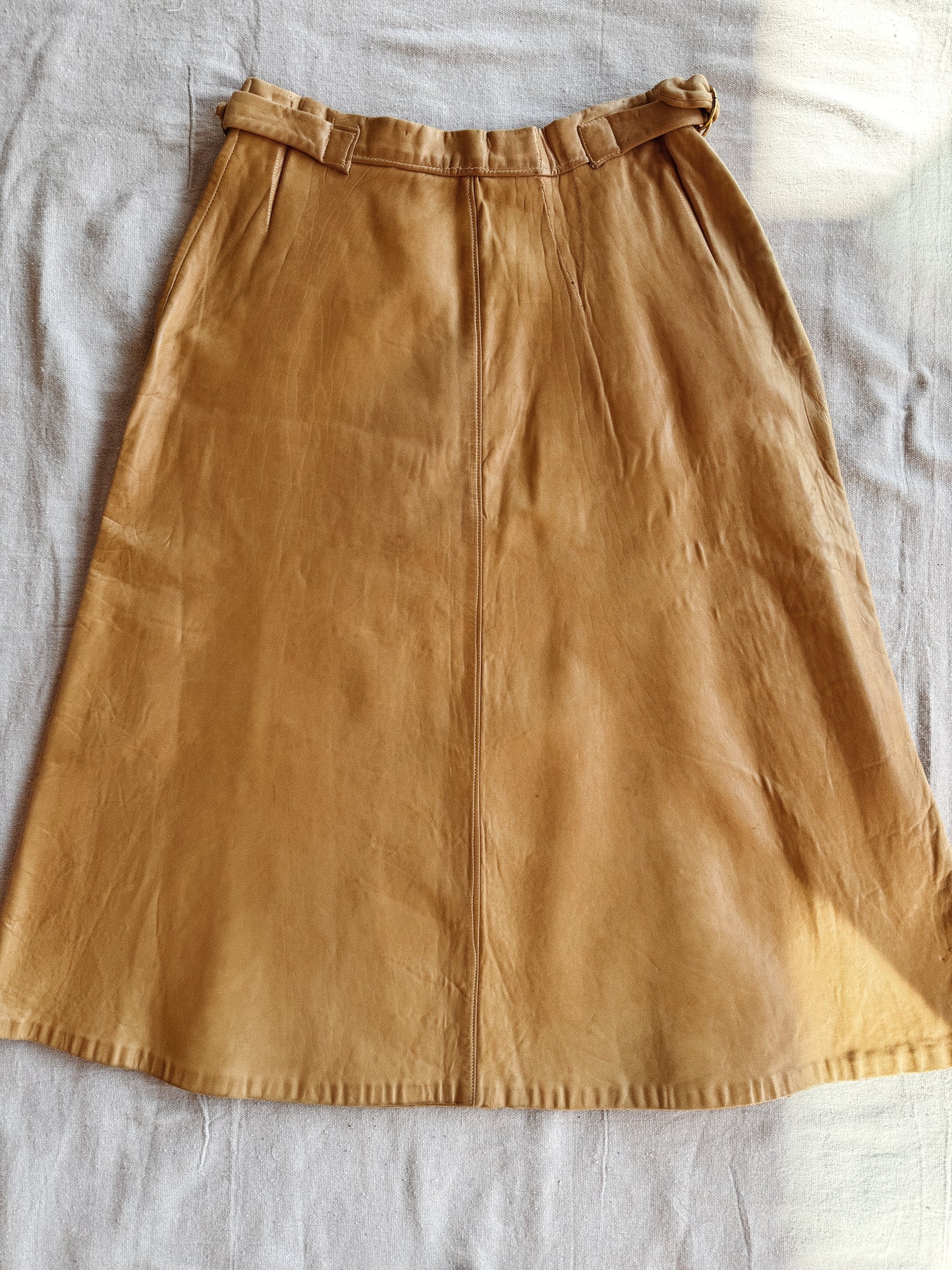 1930s/40s Hand Painted Buckskin Leather Western Skirt w/ Chain Zips + Side Cinches- M-M/L