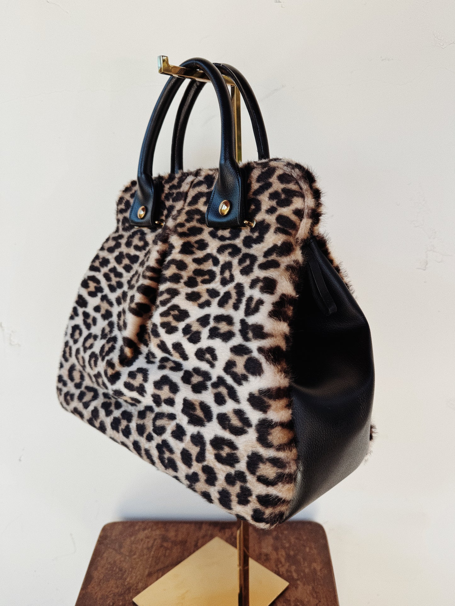 1950s Jumbo Leopard Faux Fur Handbag