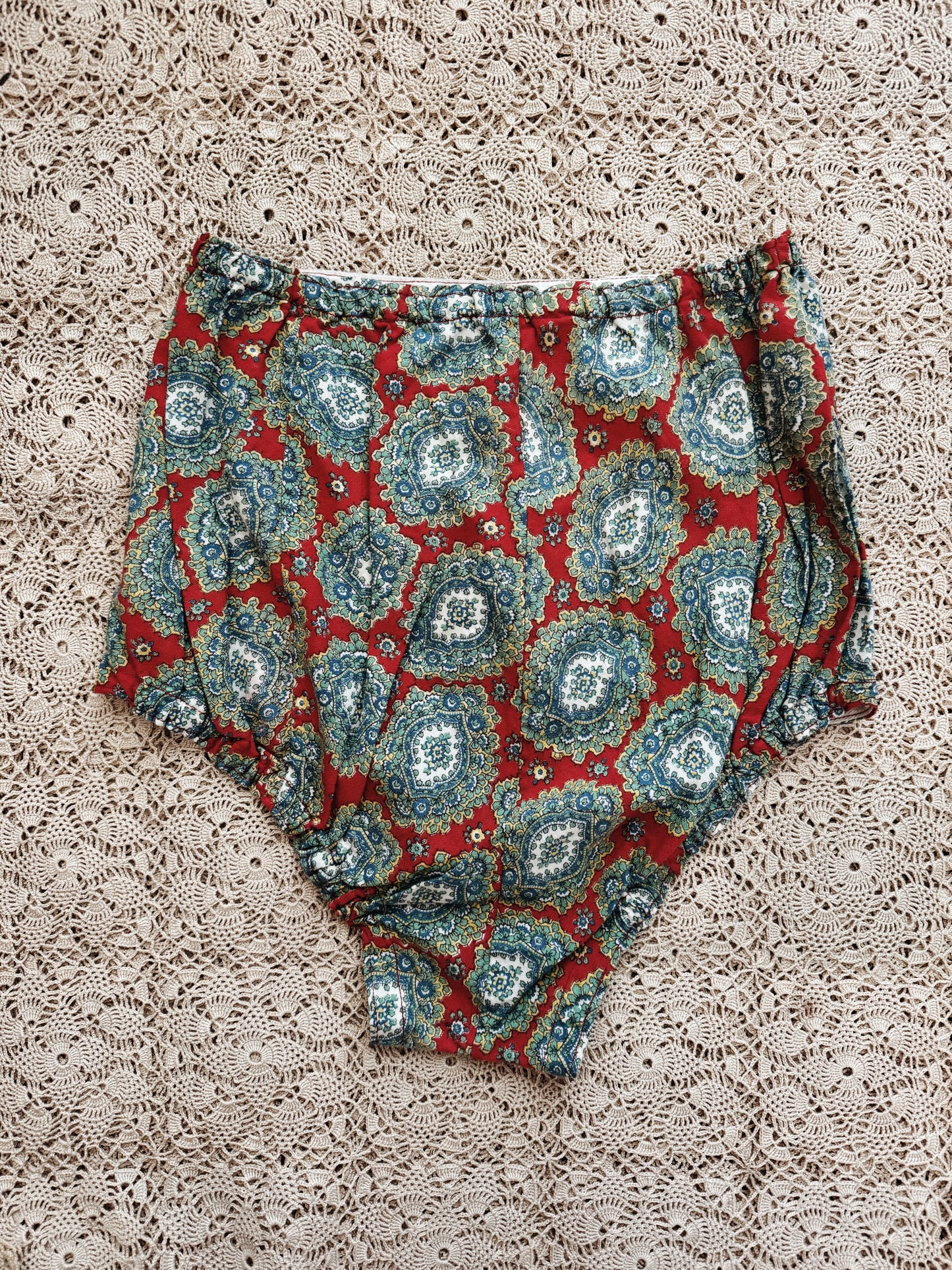 1940s French Red Paisley Cotton Sportswear Bottoms w/ Side Zipper- XS-S