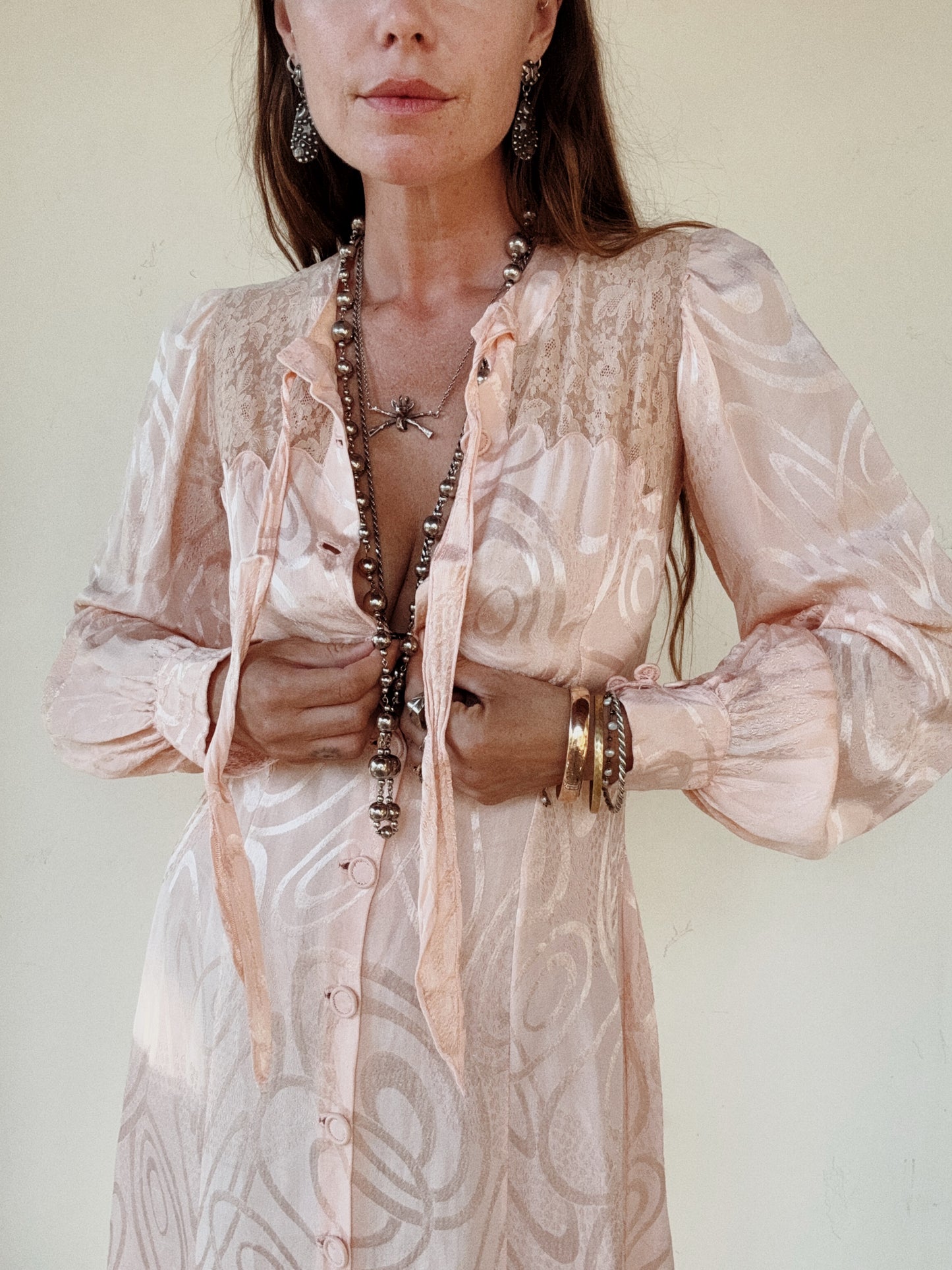 1930s Princess Pink Abstract Silk Dressing Gown- S