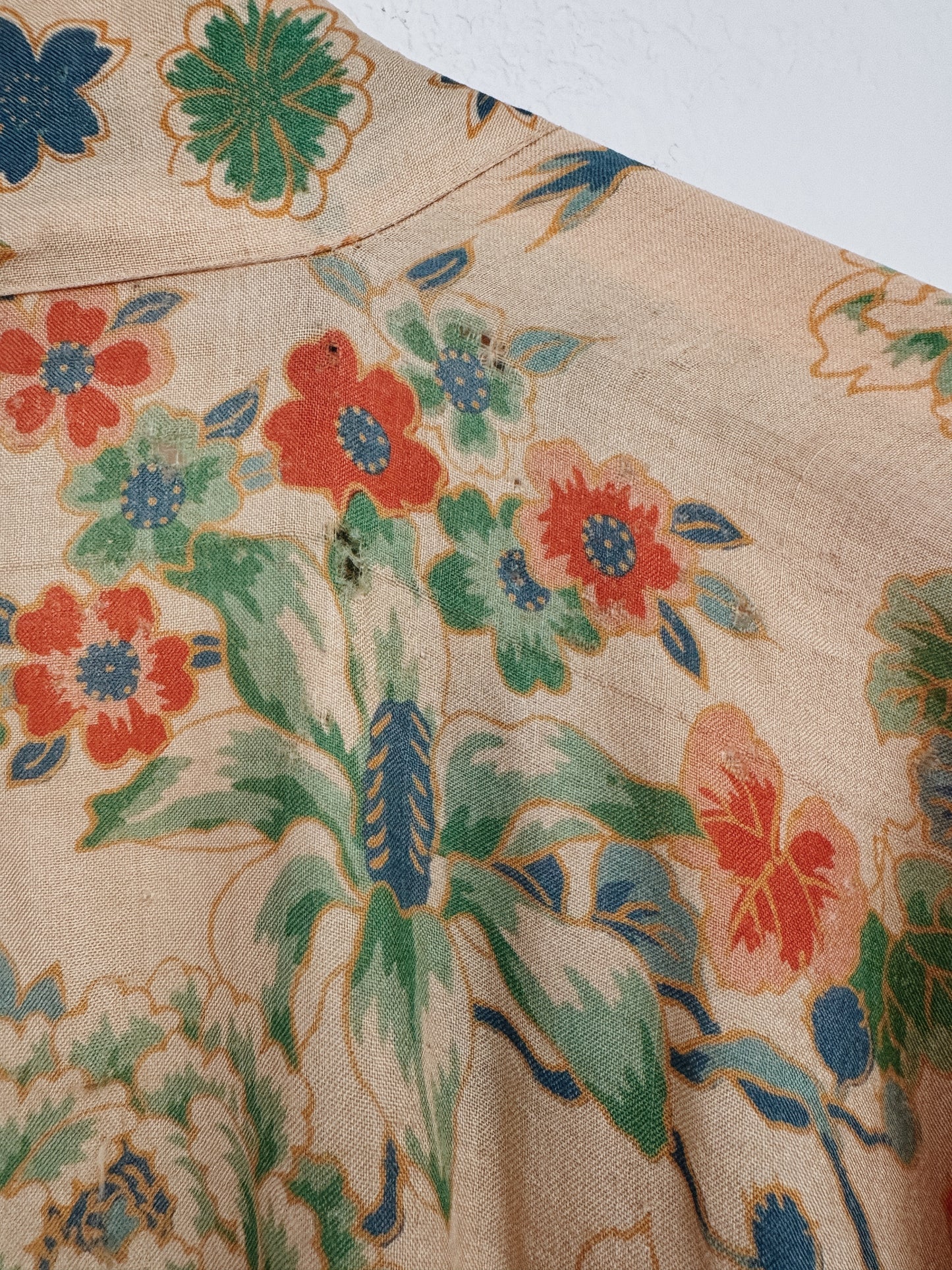 1920s Green Printed Pongee Silk Duster Robe