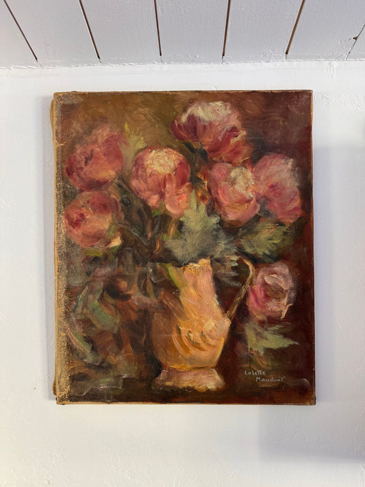 1930s/40s Peonies in Vase. Oil on Canvas- 15 x 18”