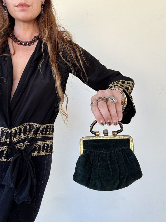 Victorian Petite Emerald Velvet Handbag