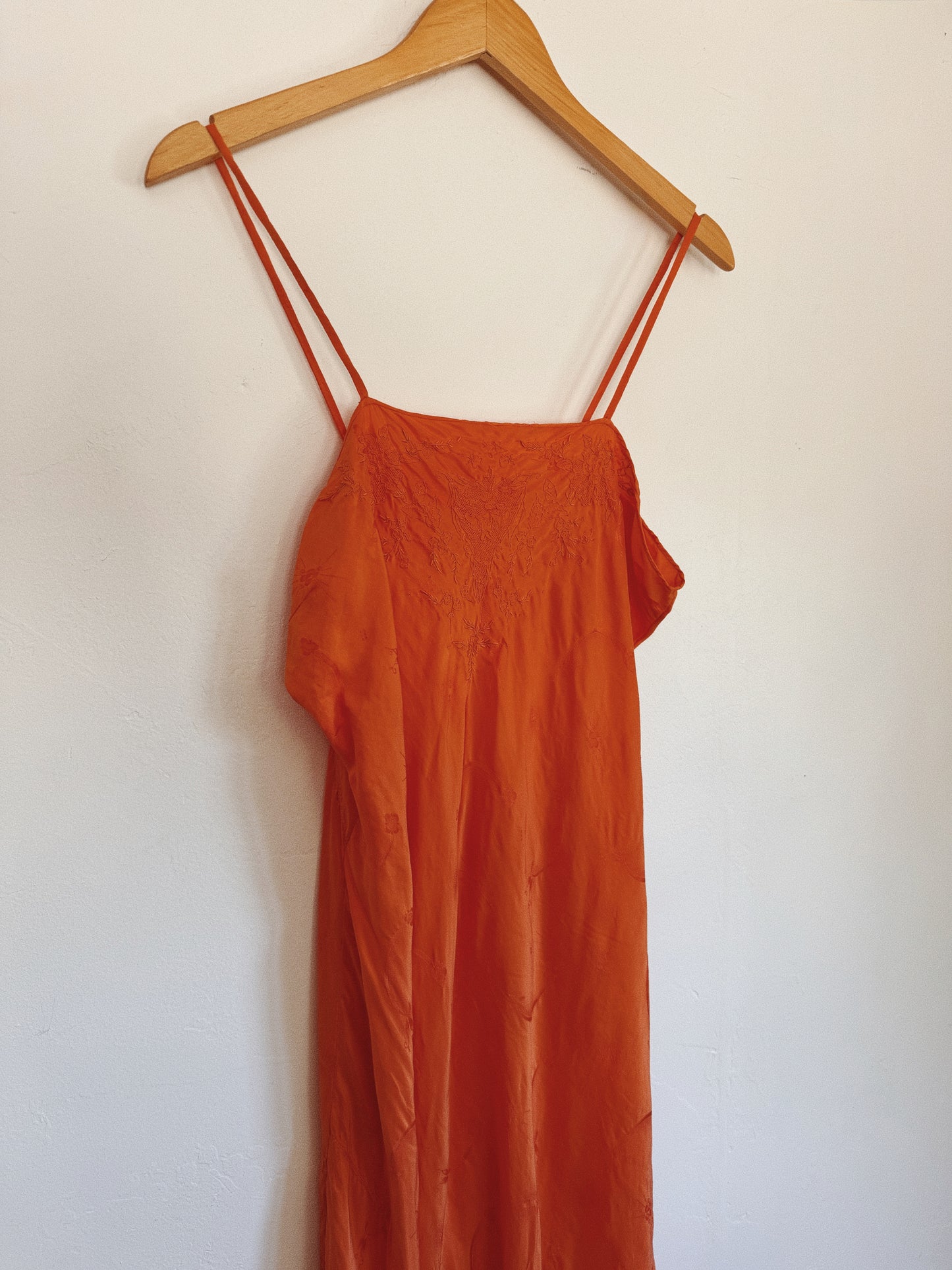 1930s Aperol Silk Jacquard Embroidered Slip Dress- M-M/L