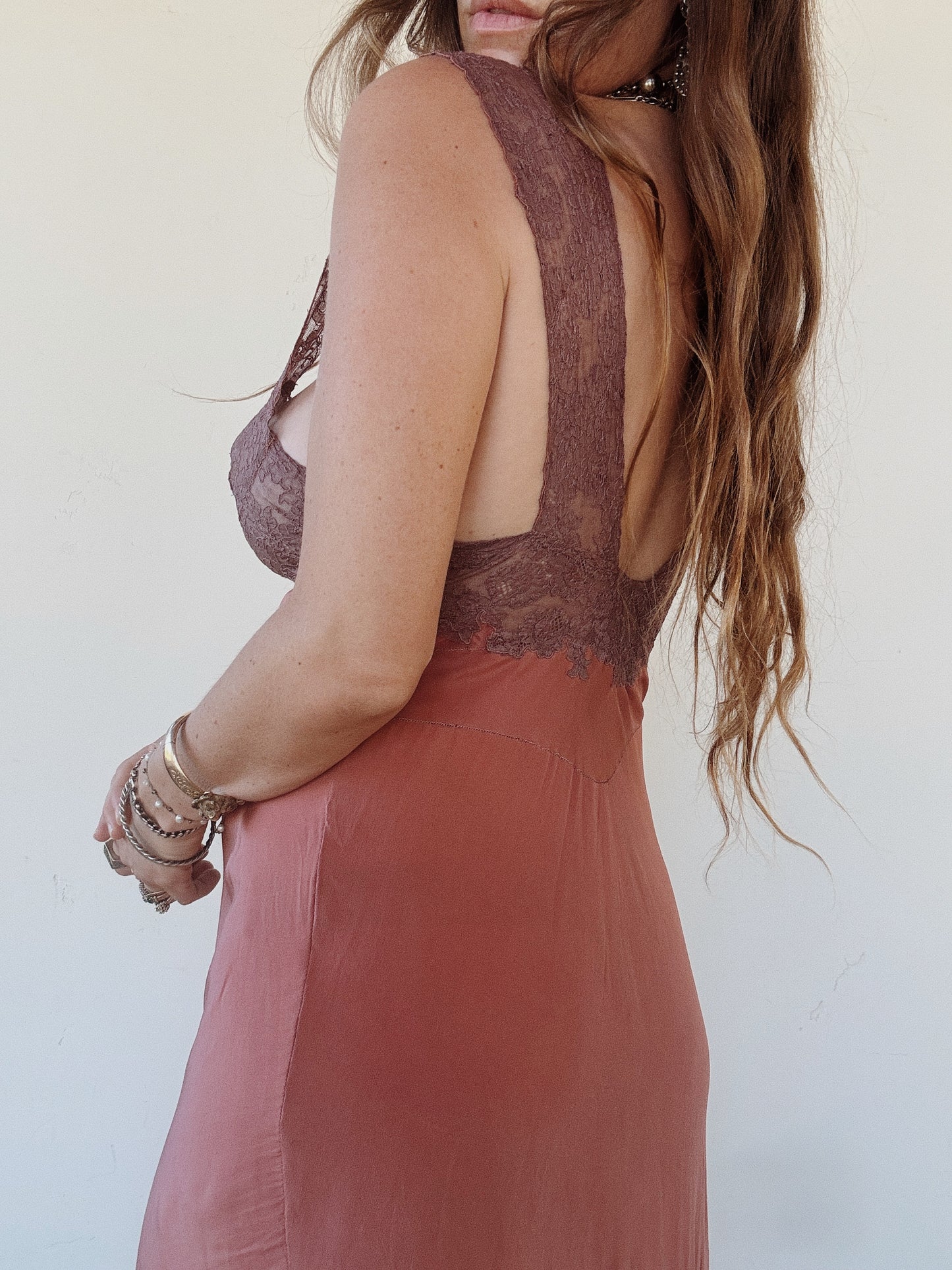 1930s Clay Silk + French Lace Slip Dress- S/M-M