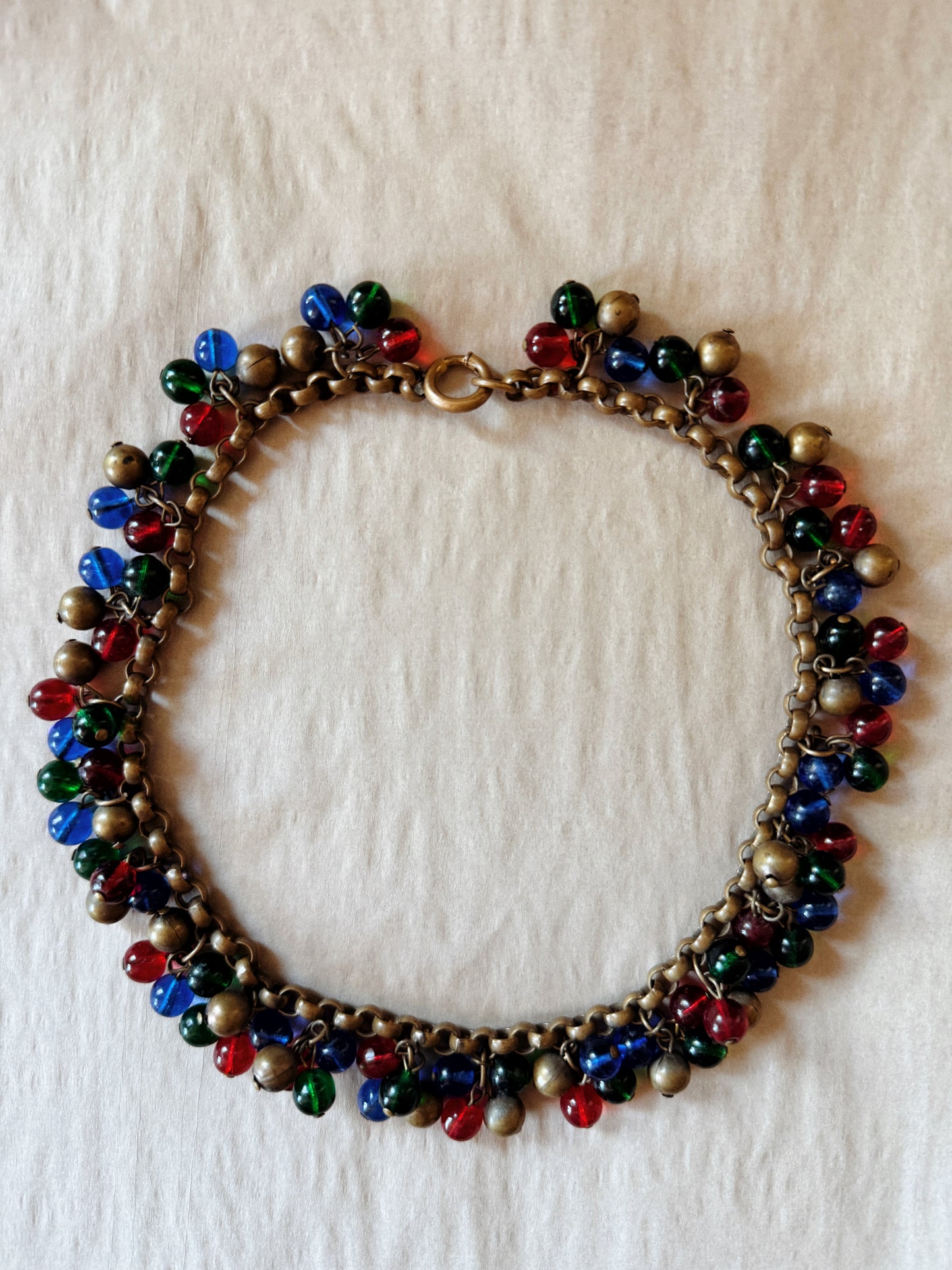 1930s Czech Glass + Brass Cluster Necklace