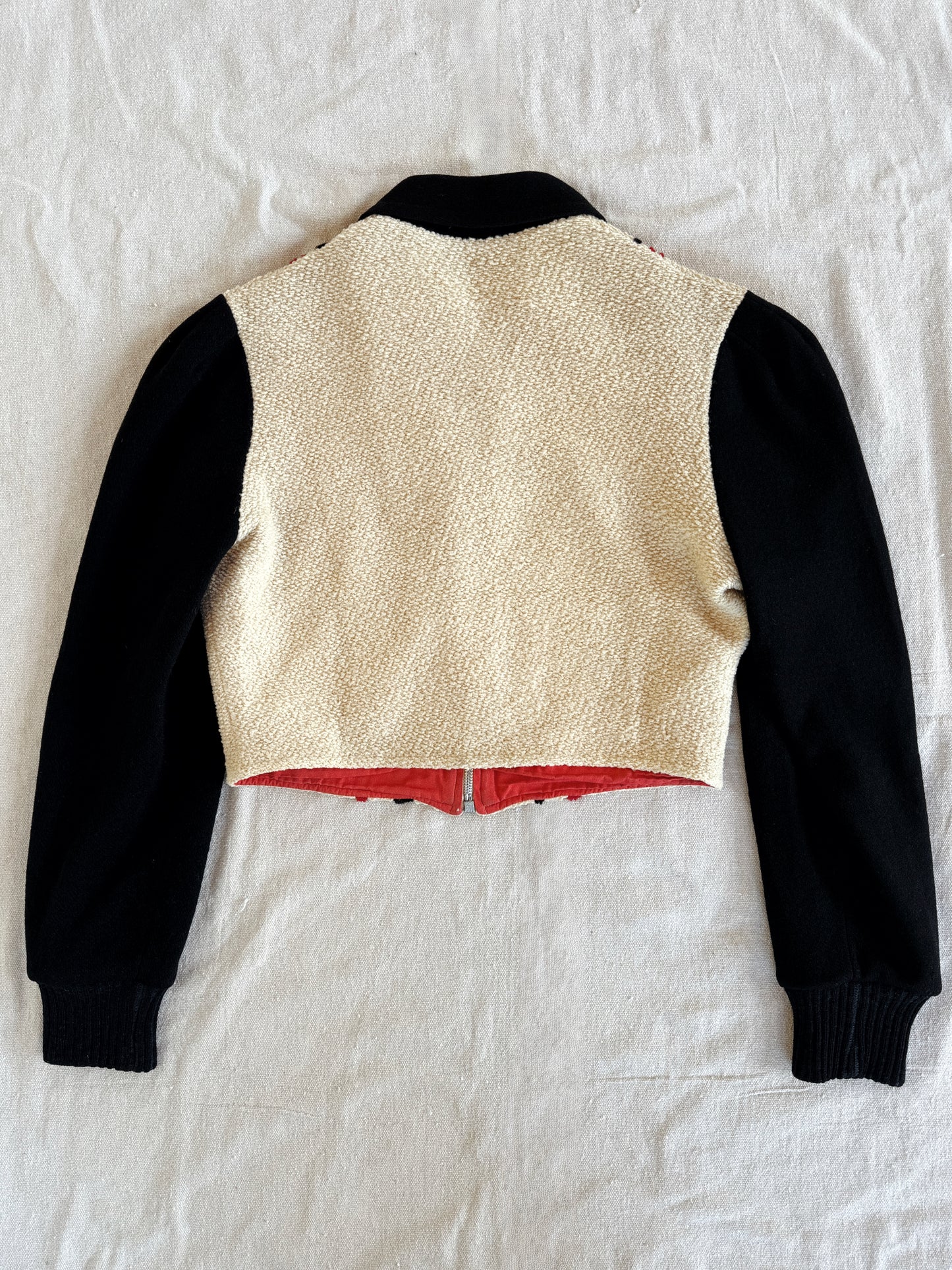 1930s Bouclé + Chenille Cropped Jacket w/ Zipper Front- M