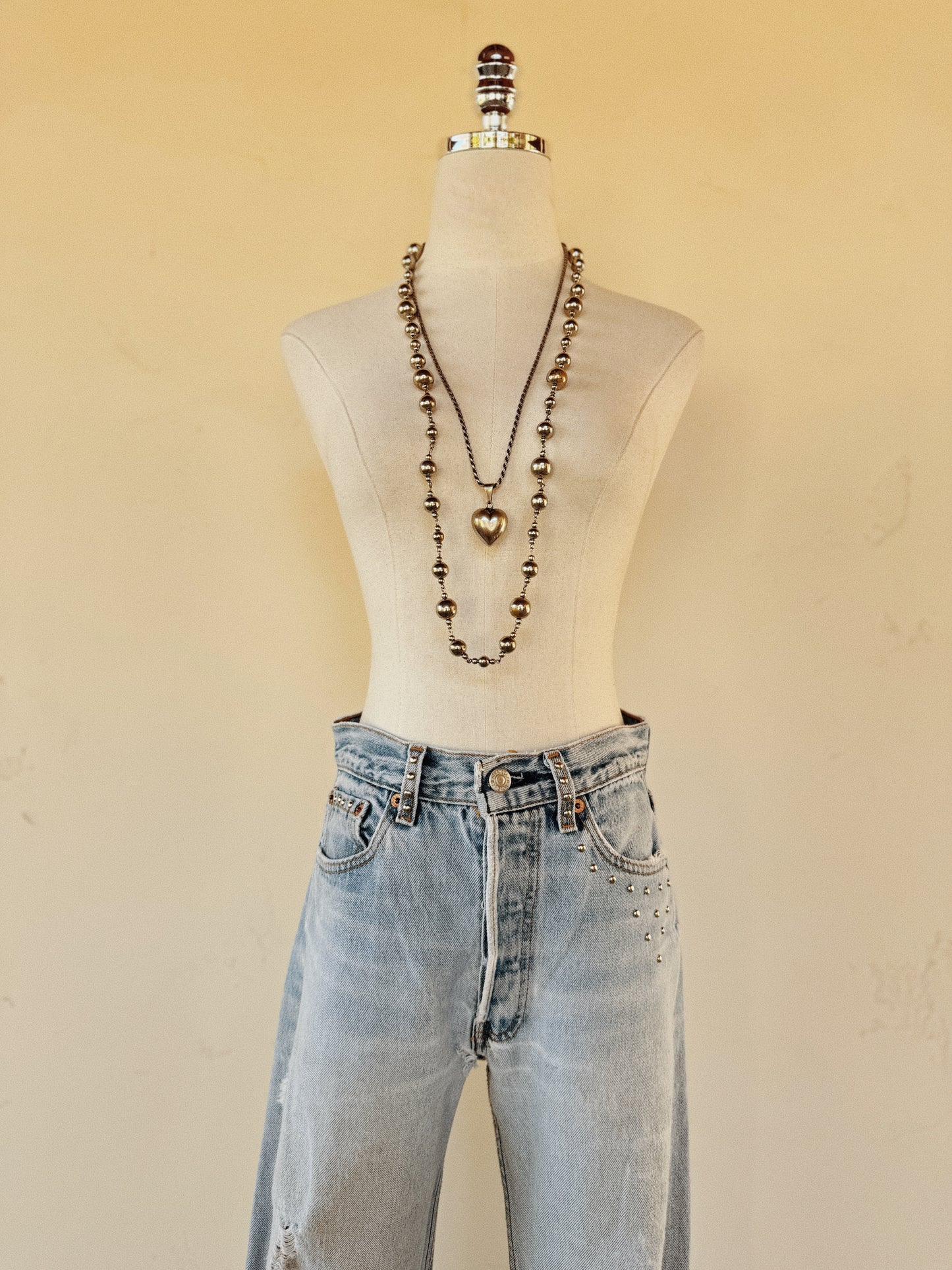 1990s Distressed + Custom Studded Levi’s 501s- S-S/M