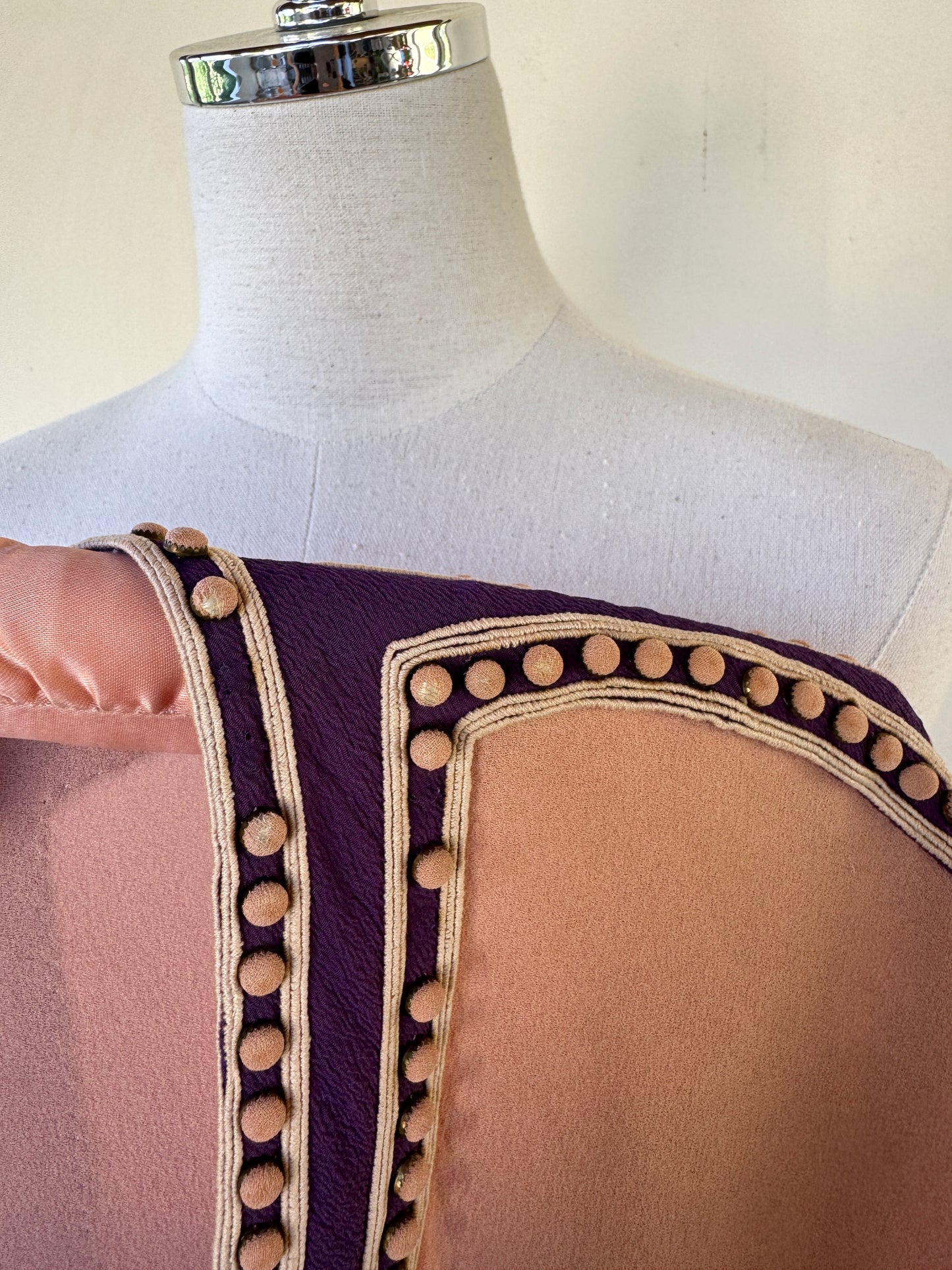 1930s Raspberry + Grape Sherbet Crepe Wrap Dress w/ Studs + Angel Sleeves- S/M