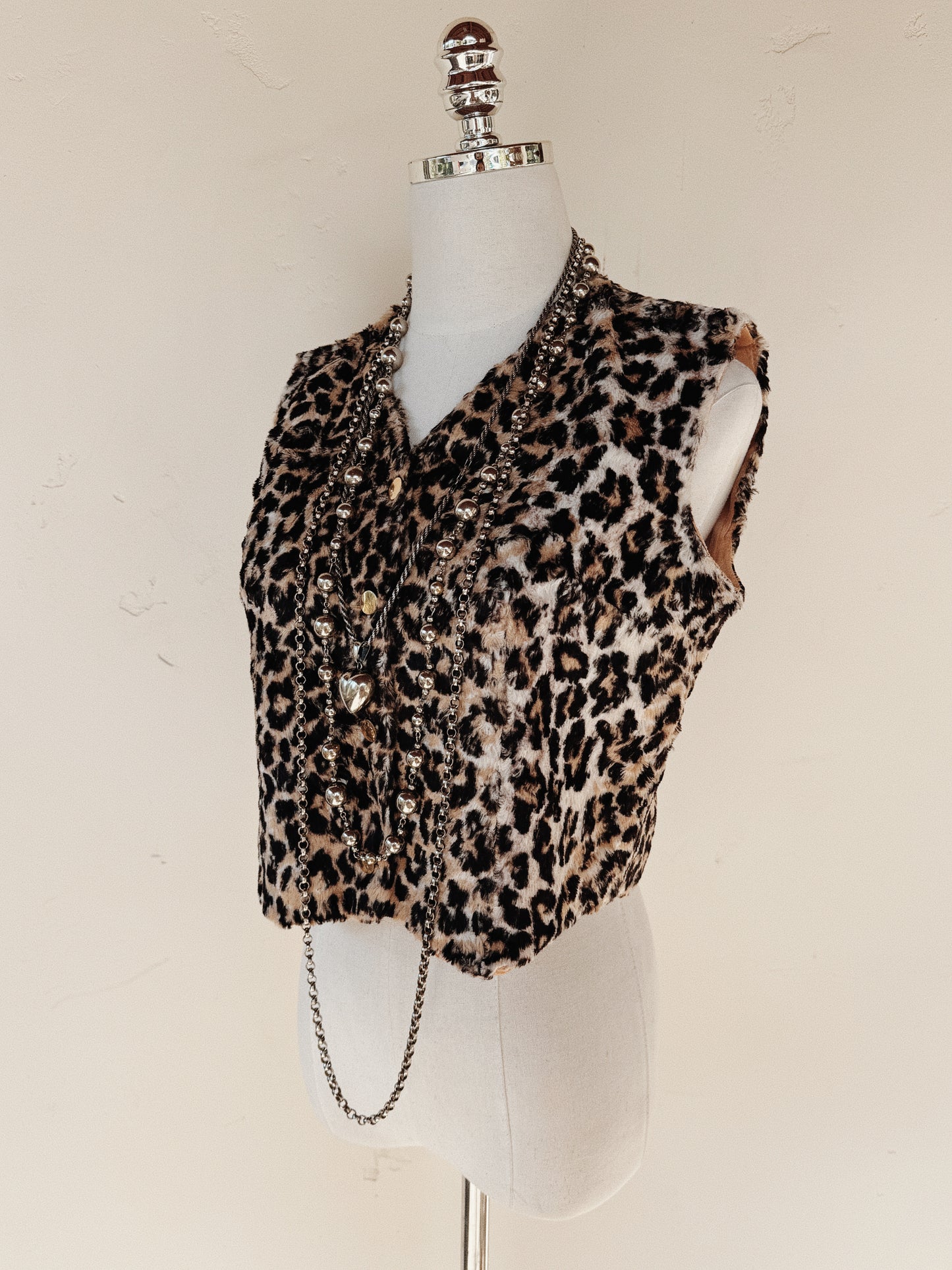 1960s Leopard Faux Fur Cropped Waistcoat Vest- S/M-M