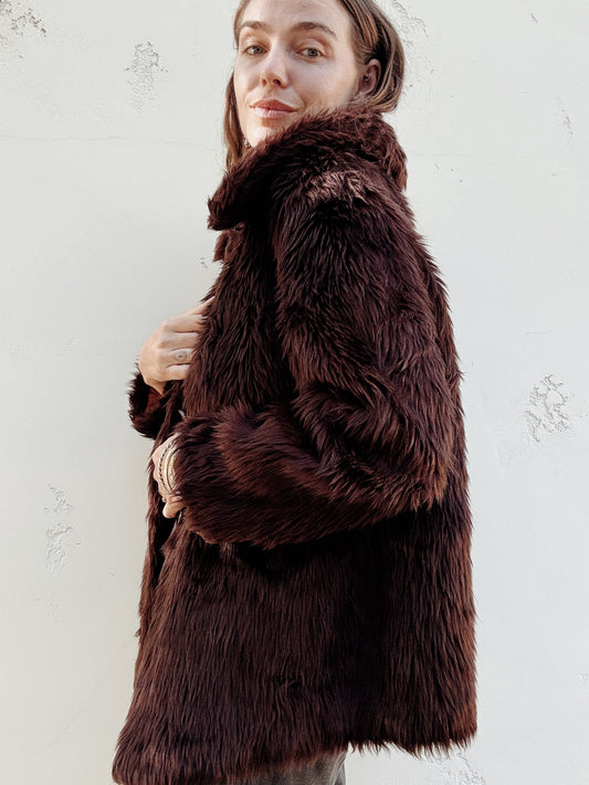 1960s Chocolate Shag Teddy Coat- S/M-M