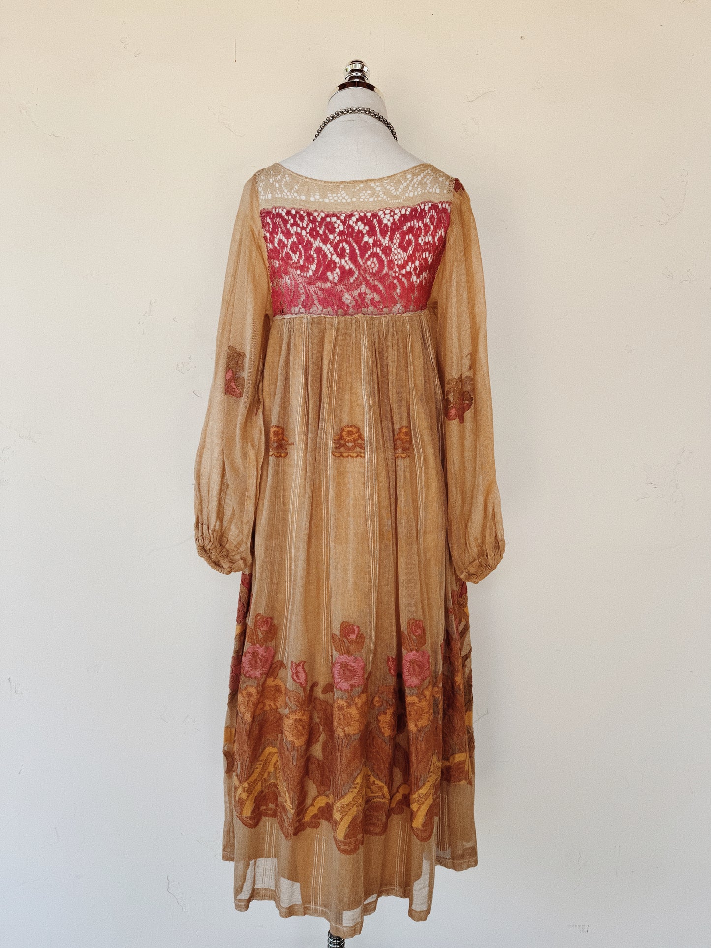 1970s Rare Catherine Buckley Lace + Iris Net Peasant Dress- XS-S