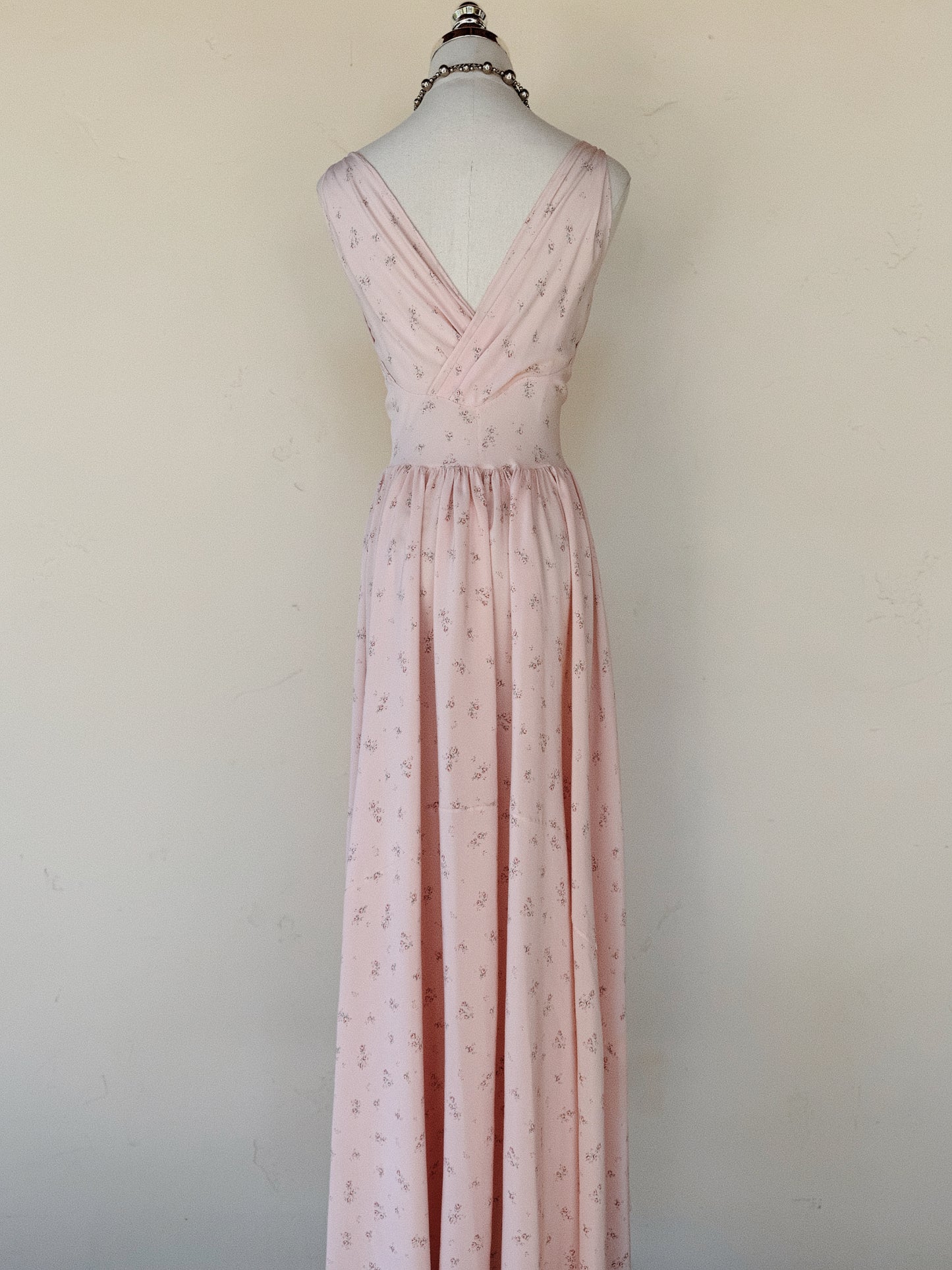 1930s Exquisite Corset Silk Crepe Slip Dress w/ Rose Print- XS-S