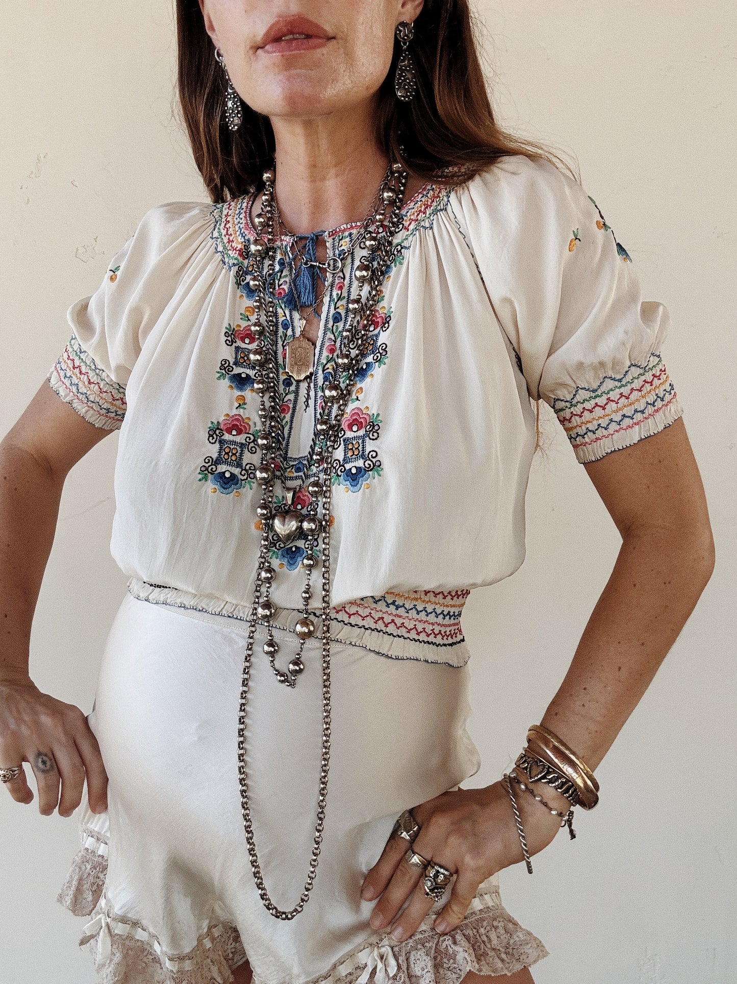 1930s Silk Hungarian Embroidered Peasant Blouse- S-S/M