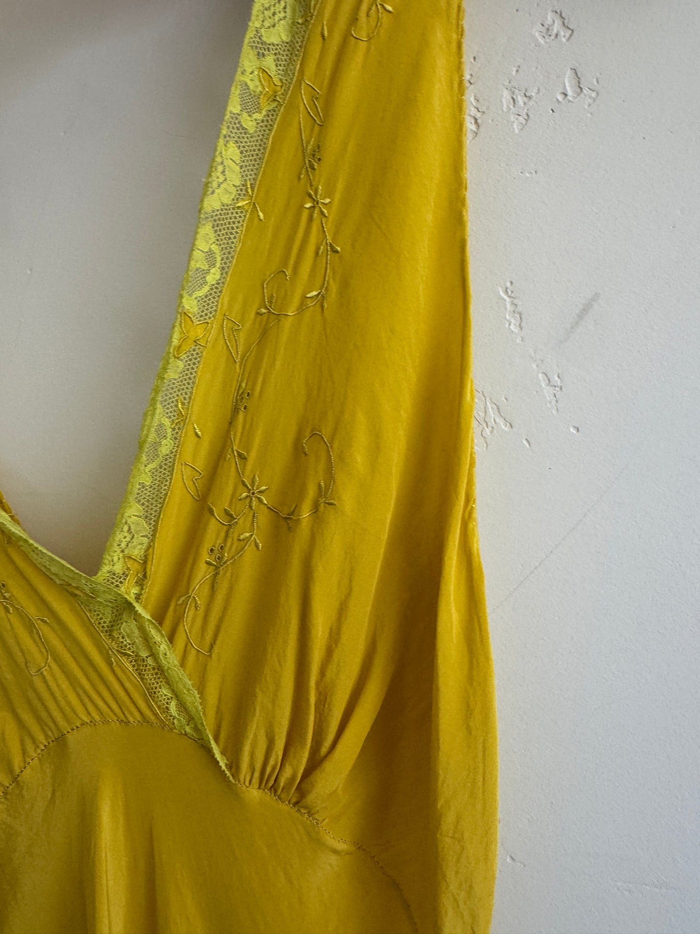 1930s/40s Marigold Silk Embroidered Slip Dress- S