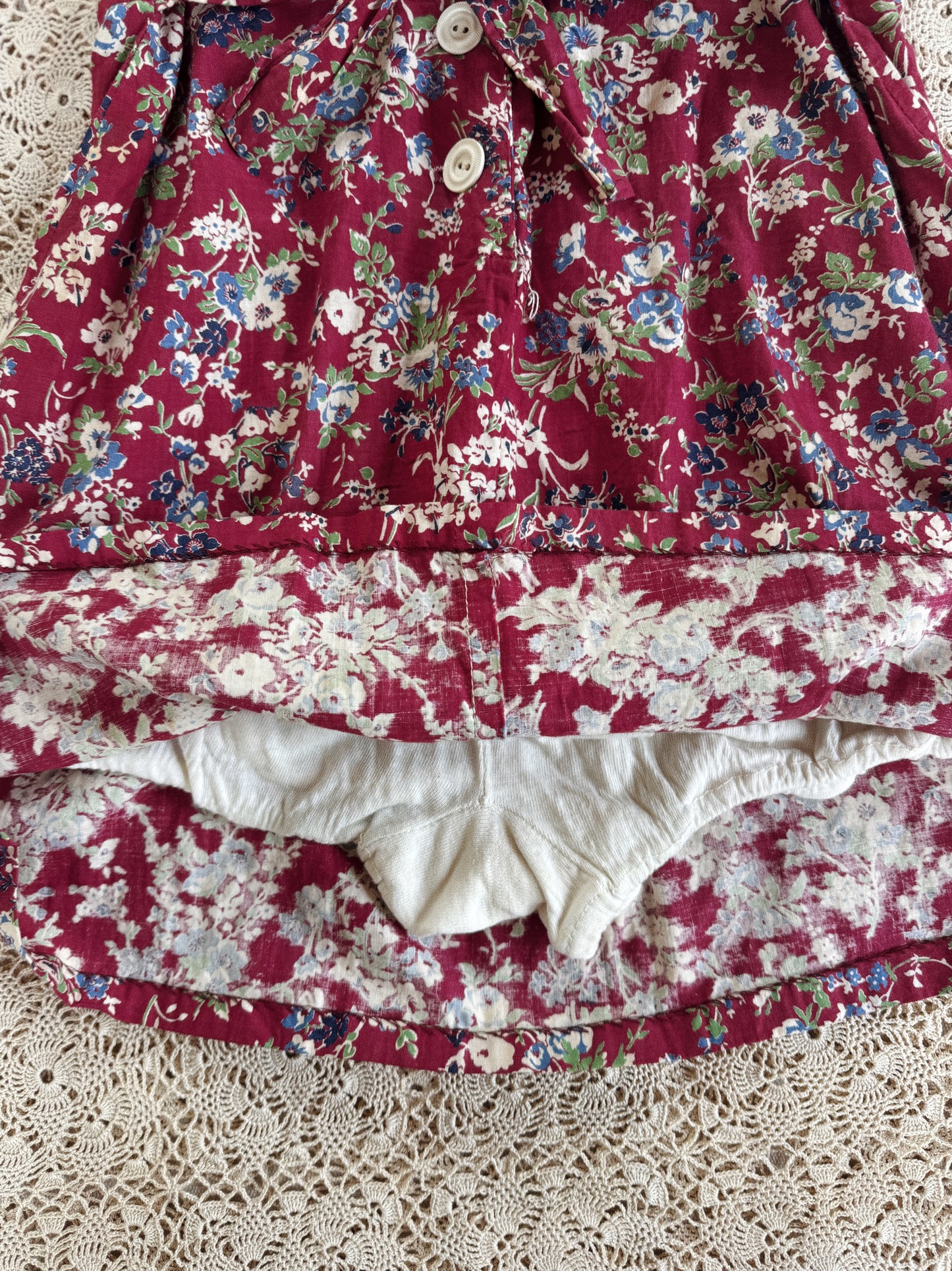 1940s Burgundy Spring Bloom Feedsack Playsuit- S-S/M