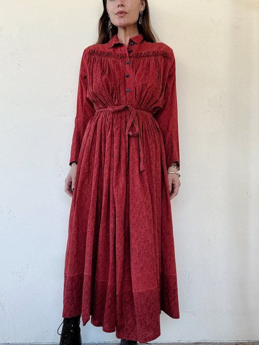 Antique 1800s Red Oak Leaf Wrapper Dress