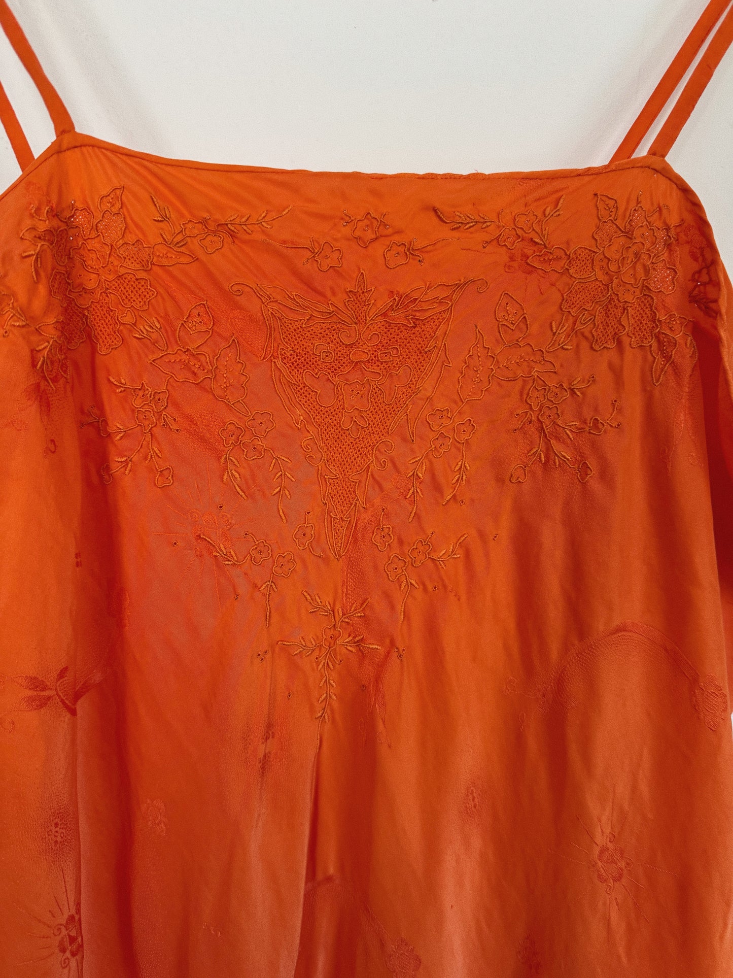 1930s Aperol Silk Jacquard Embroidered Slip Dress- M-M/L