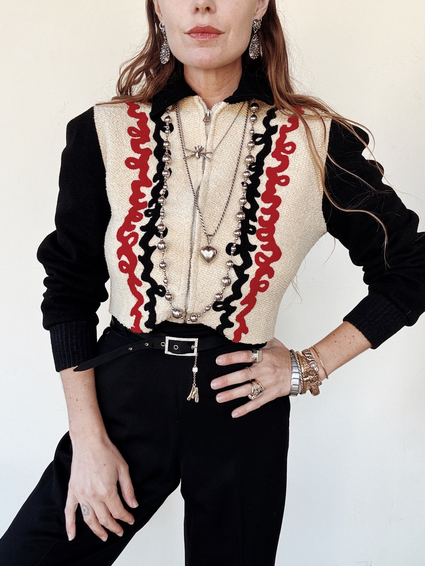 1930s Bouclé + Chenille Cropped Jacket w/ Zipper Front- M