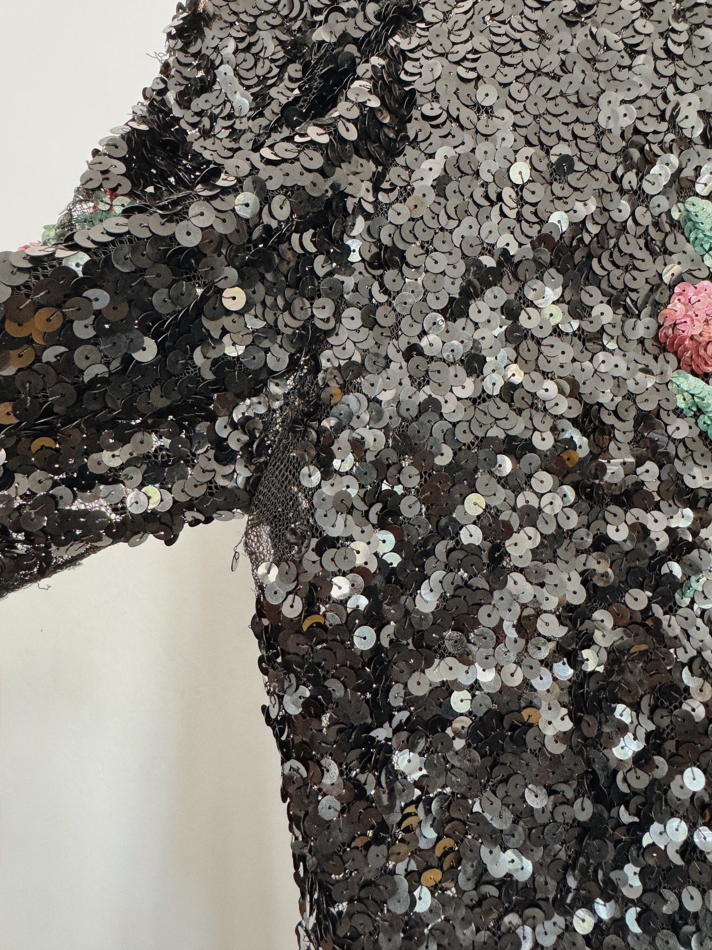 1930s Sequin Bell Zipper Front Blouse w/ Puffed Shoulders- S/M
