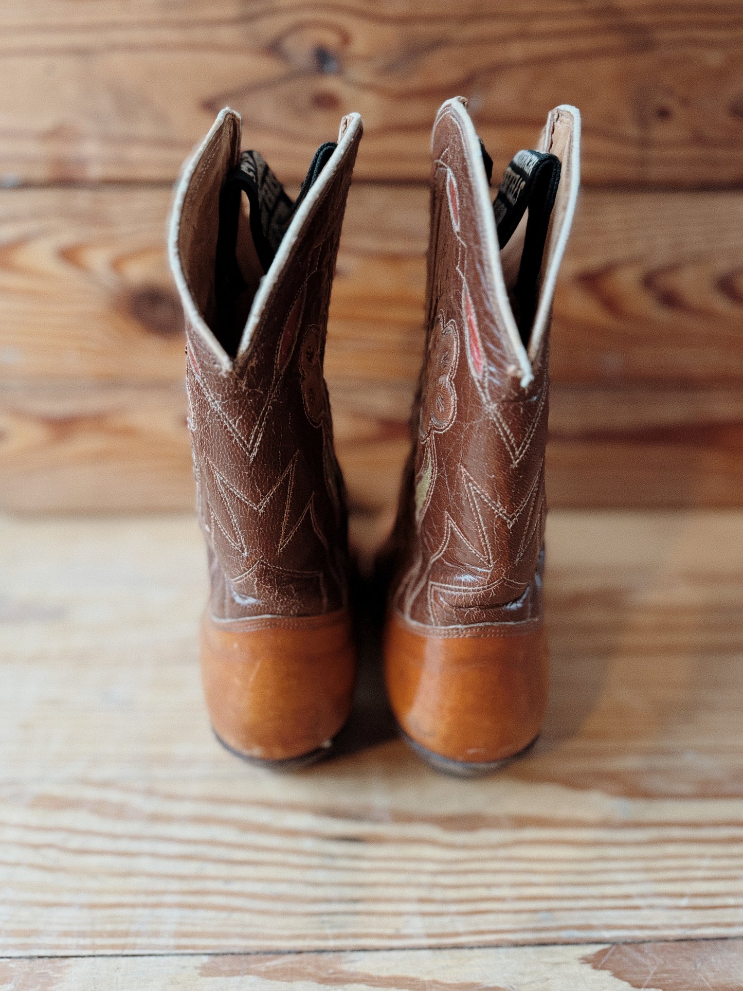 1950s Pee Wee Cowboy Boots w/ Tooled Floral Inlay- 8