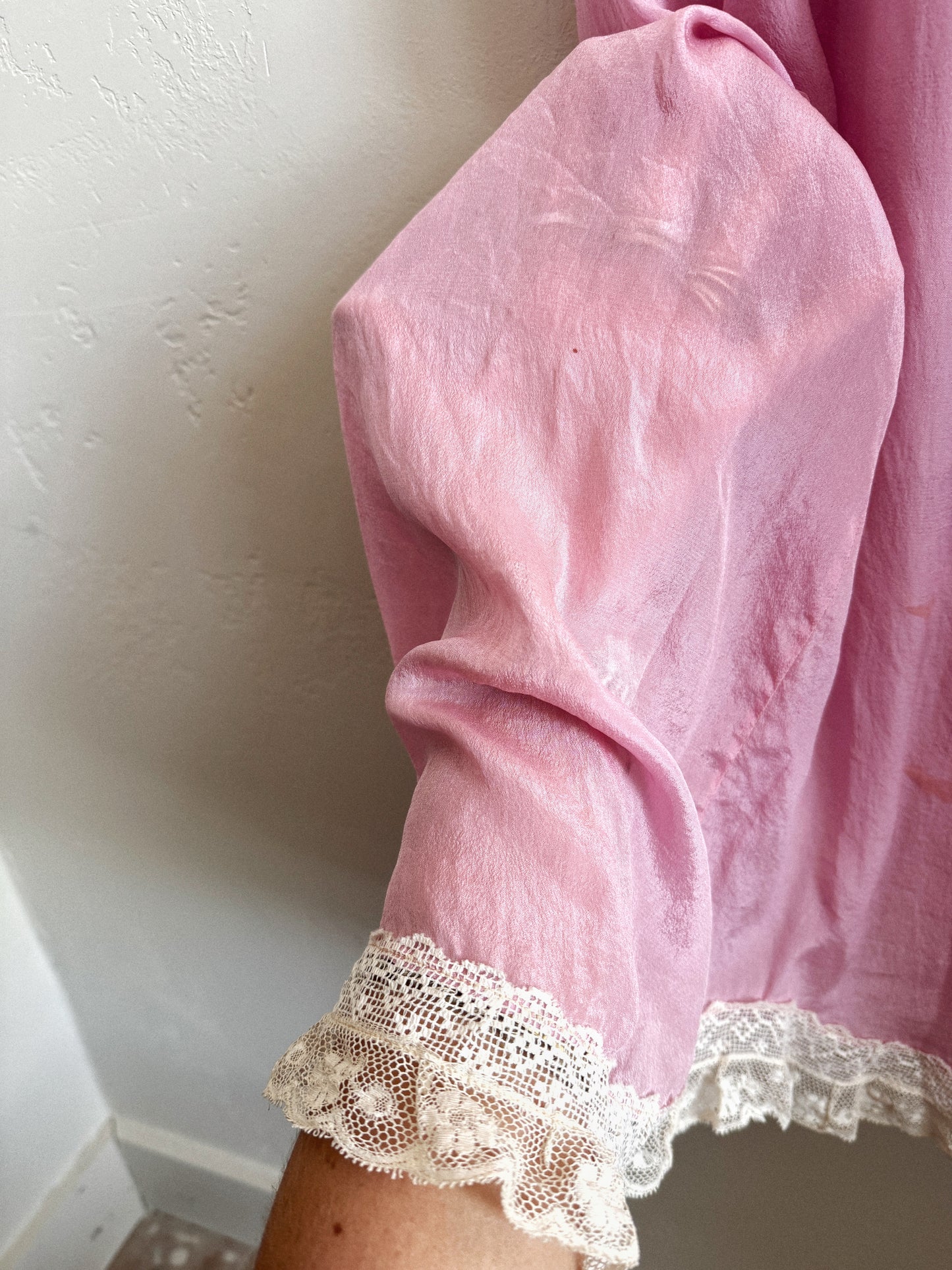 Edwardian Lavender Silk + Lace Nightgown Dress- S/M