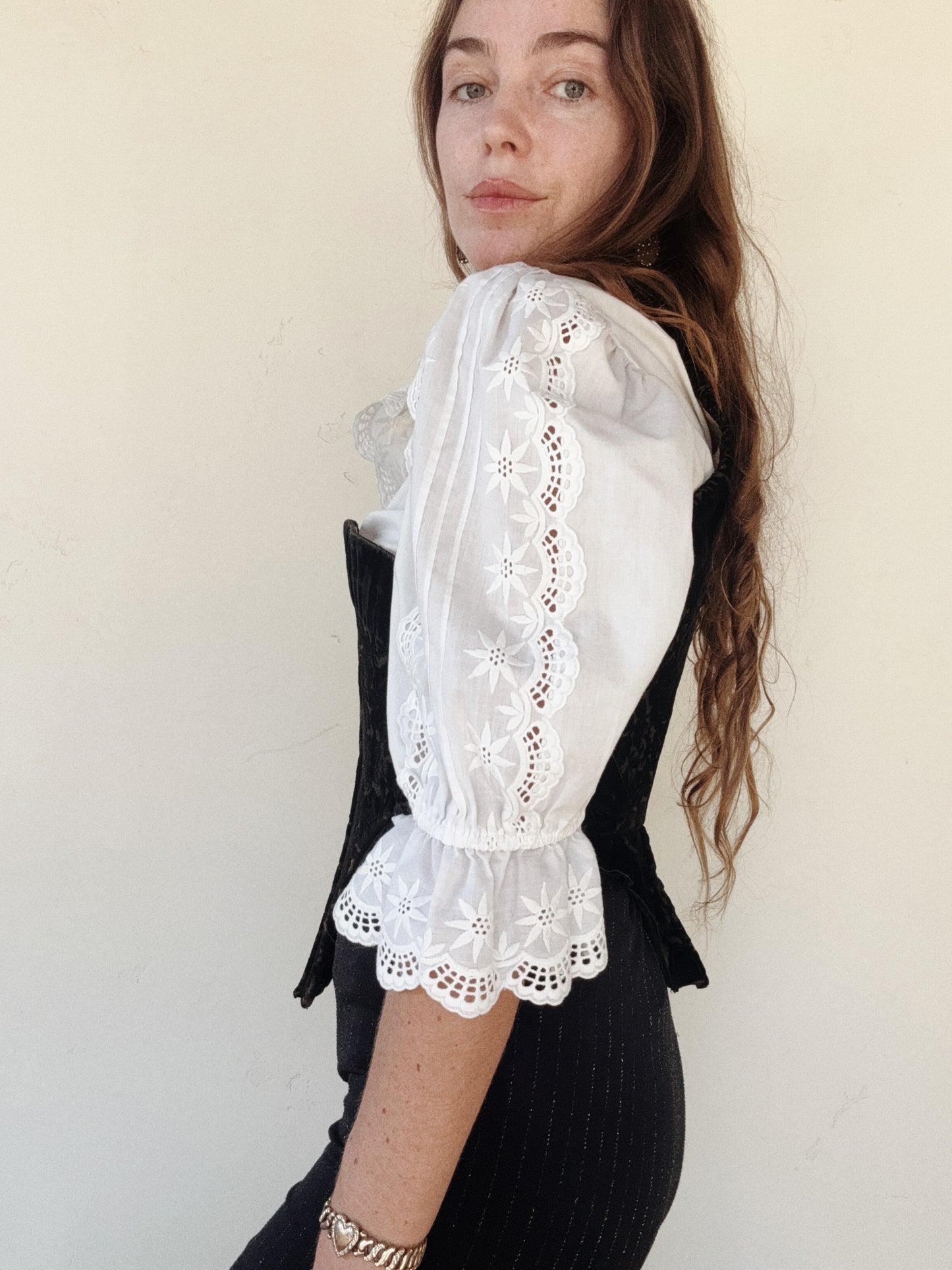 Antique Black Devoré Velvet Swiss Waist Corset- S/M
