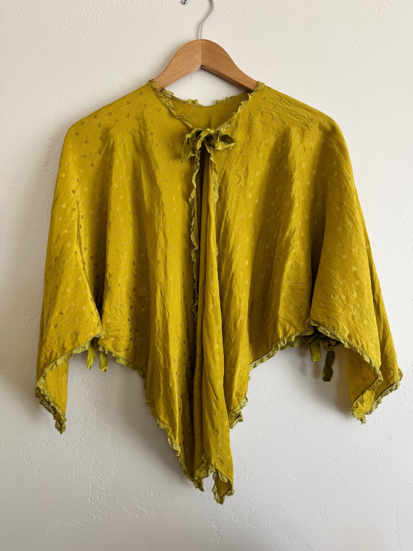 1930s Olive Silk Handkerchief Bed Jacket- S-M