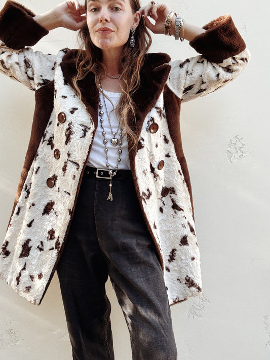 1960s Cowhide Faux Fur Coat- S-M