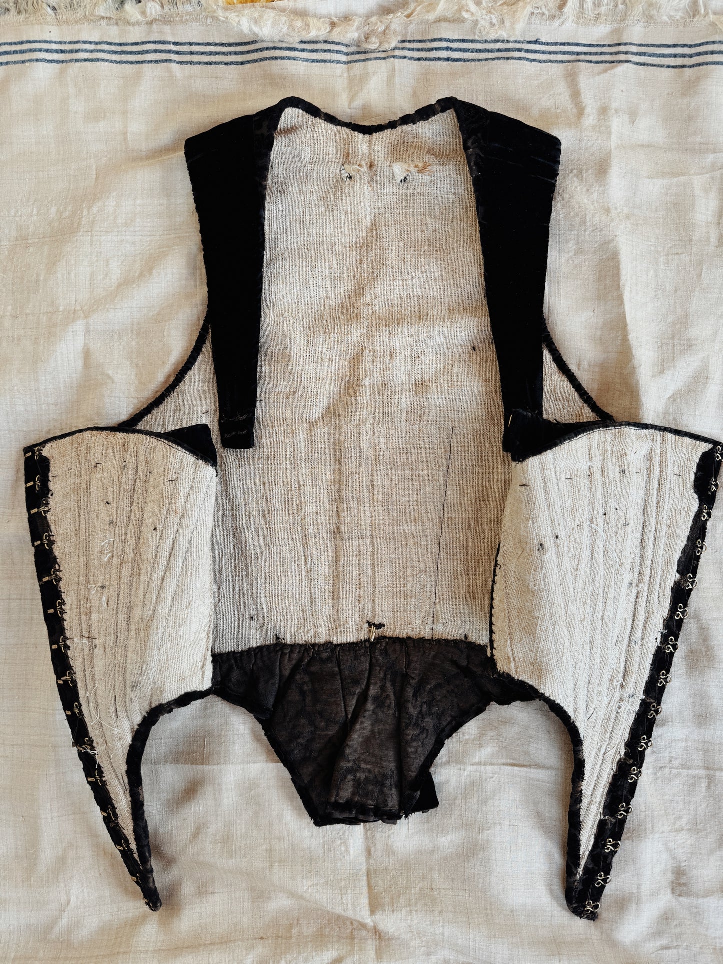 Antique Black Devoré Velvet Swiss Waist Corset- S/M