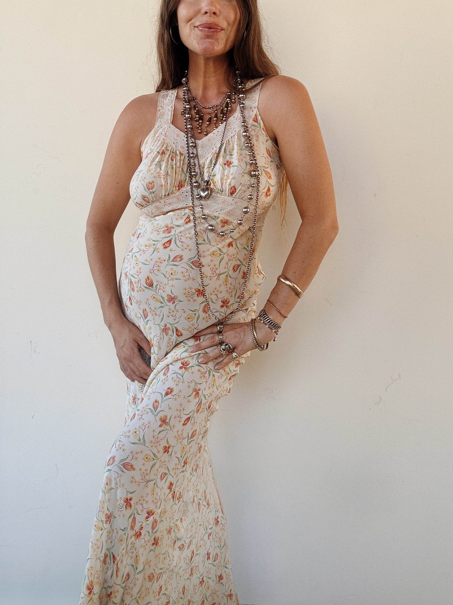 1930s/40s Tulip + Spring Bloom Bias Cut Slip Dress- S-S/M