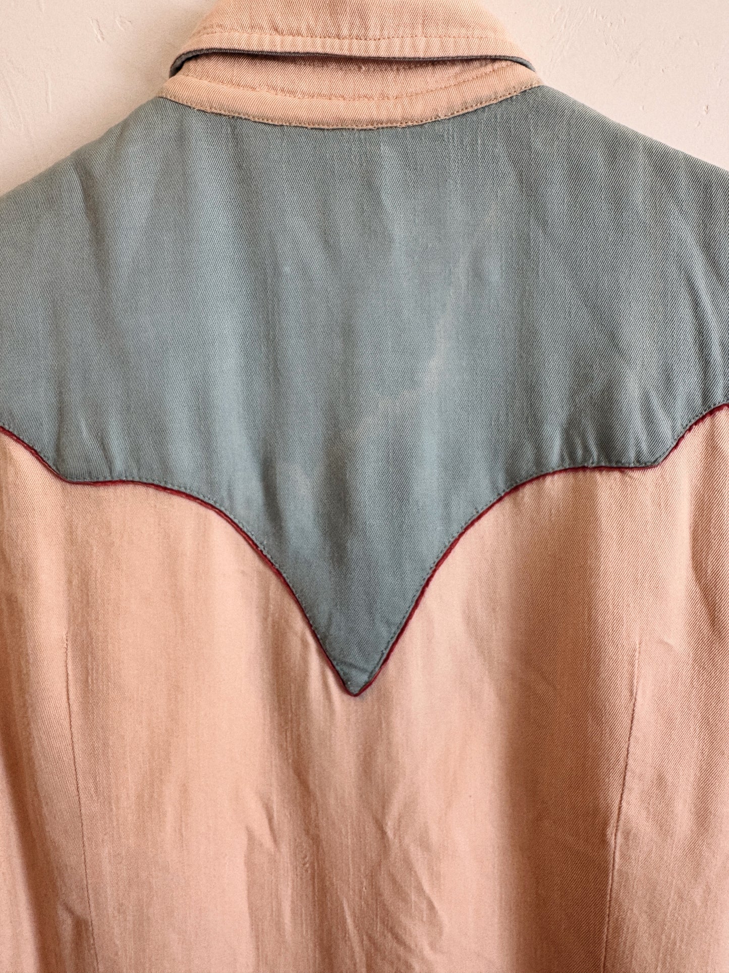 1950s Sky Blue + Purple Embroidered Western Blouse- S/M