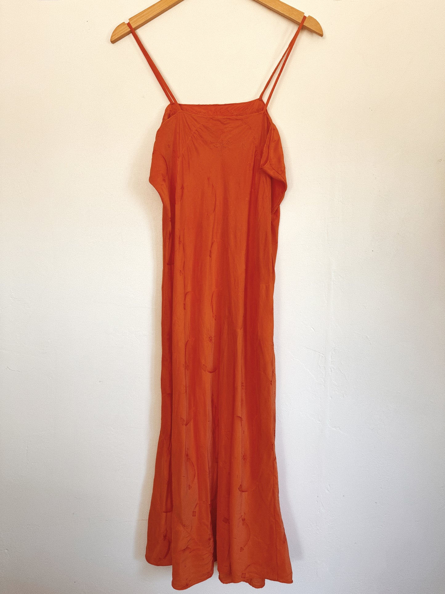 1930s Aperol Silk Jacquard Embroidered Slip Dress- M-M/L