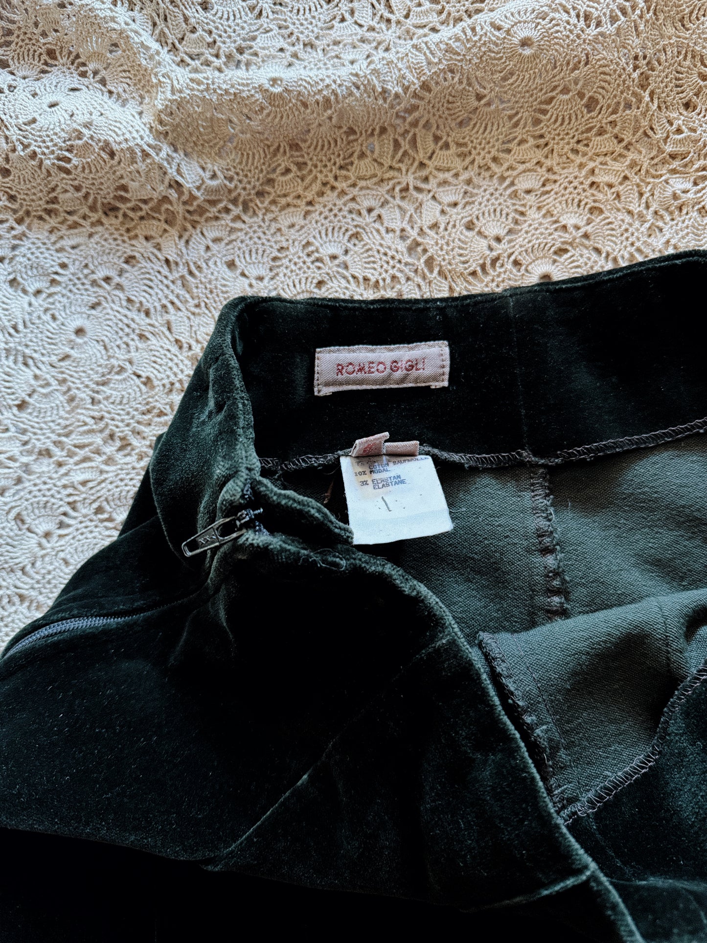 Vintage Romeo Gigli Emerald Velvet Stirrup Trousers- S