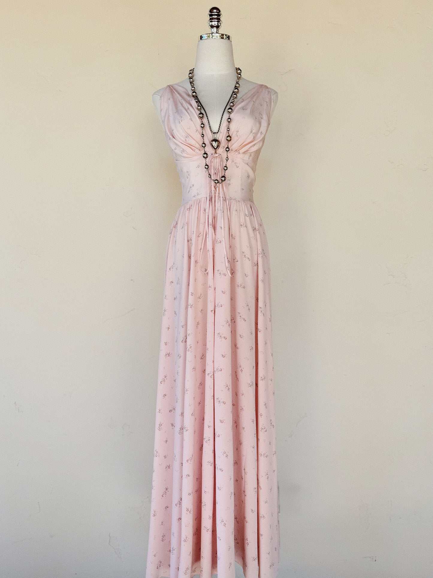 1930s Exquisite Corset Silk Crepe Slip Dress w/ Rose Print- XS-S