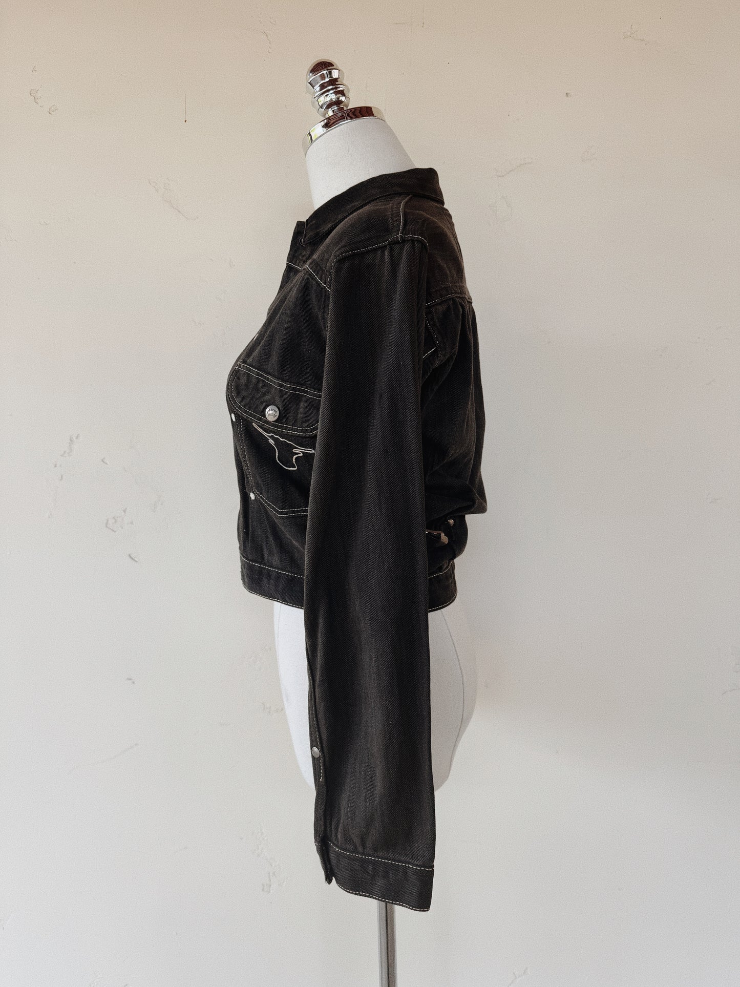 1950s Black Cropped Denim Blue Bell Hopalong Cassidy Selvedge Jacket- S