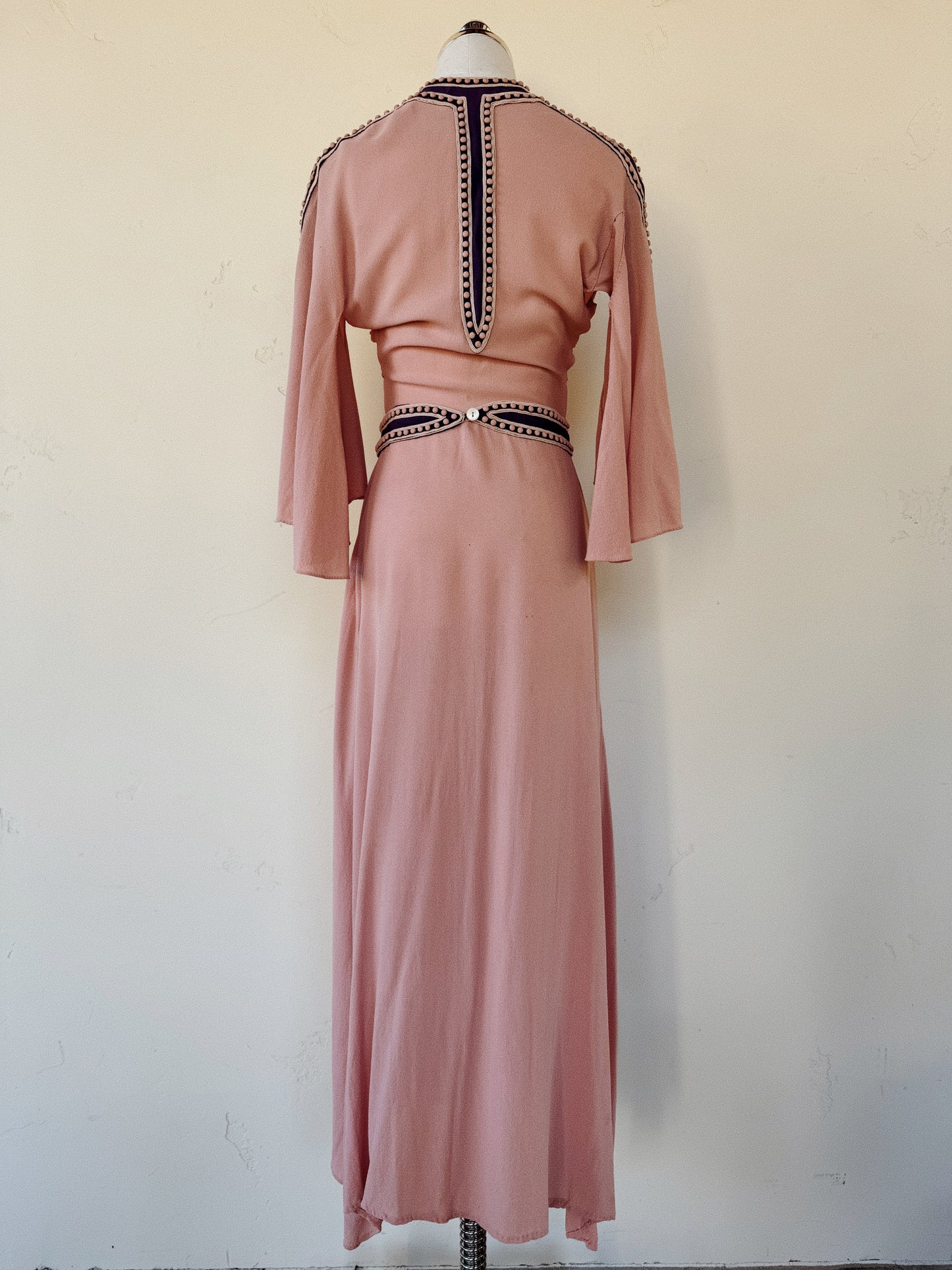 1930s Raspberry + Grape Sherbet Crepe Wrap Dress w/ Studs + Angel Sleeves- S/M