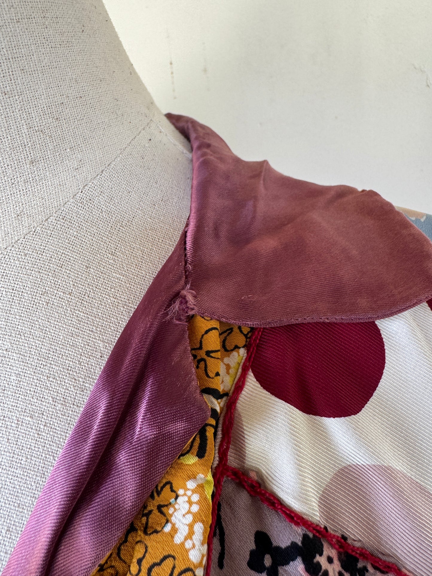 1940s Crazy Quilt Dressing w/ Rayon Patches- S/M-M