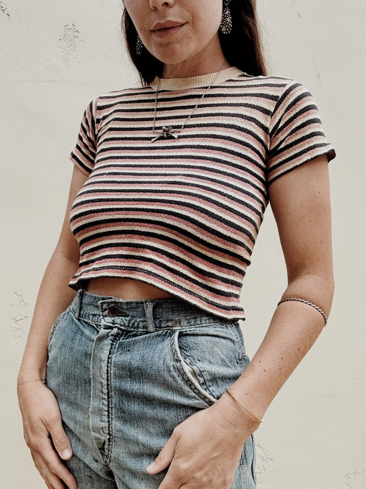 1940s/50s Striped Knit Cropped Tee- XS/S